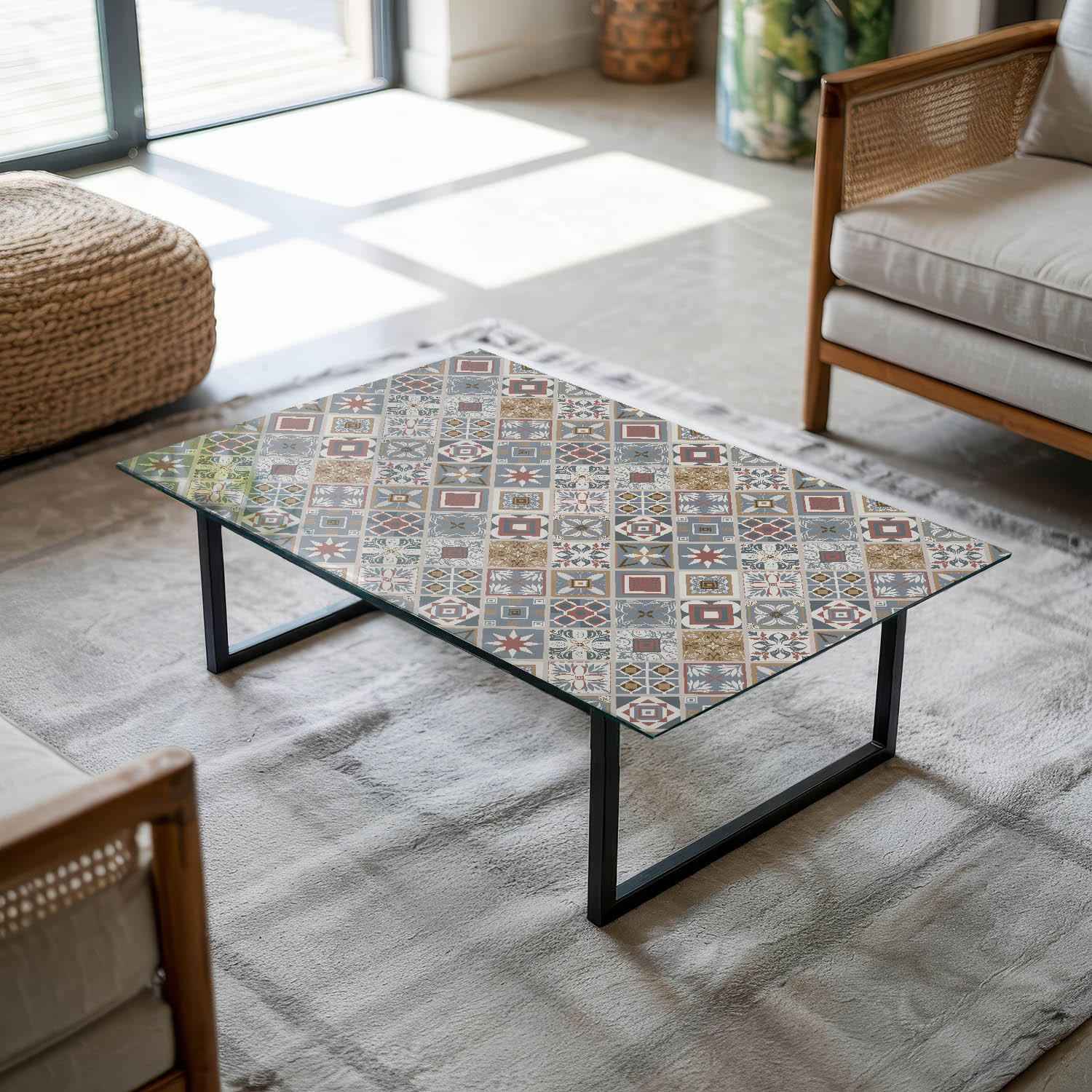 TISCHPLATTE 100x70 cm Mosaikmuster mit Ornamenten - Multicolor/Grau, Glas (100/70/0.4cm) - TULUP