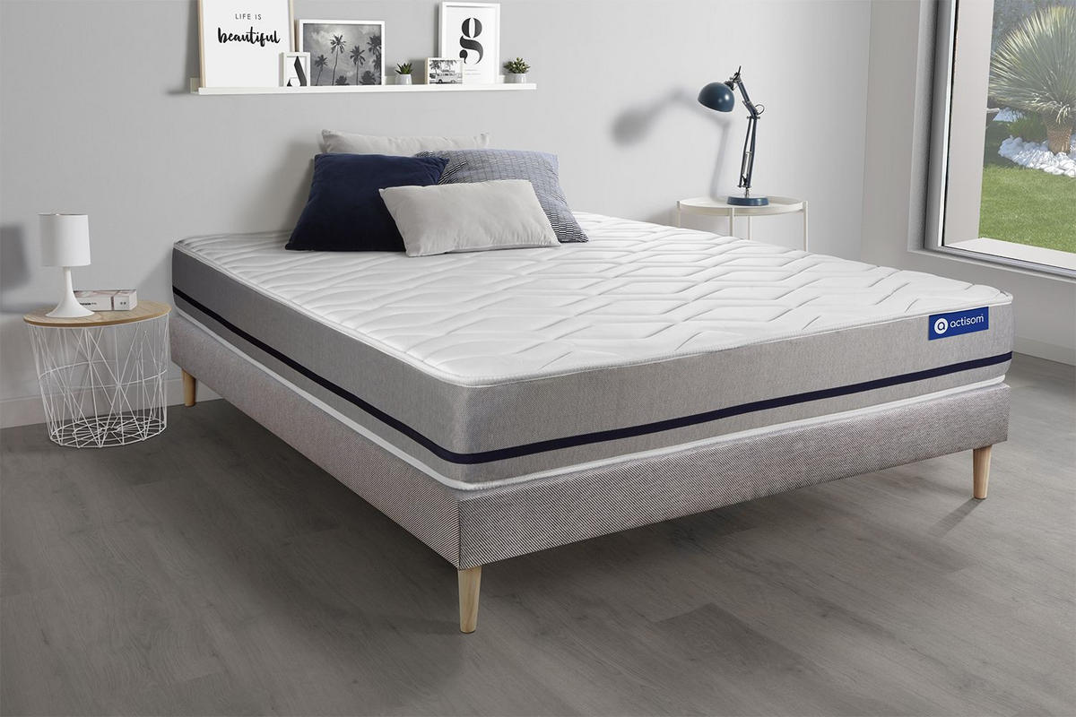 BETT Actilatex soft Latex und Memory-Schaum 90 x 200 cm h2 - Kit Bettgestell Grau - Beige/Grau, Holz (90/200cm) - ACTISOM