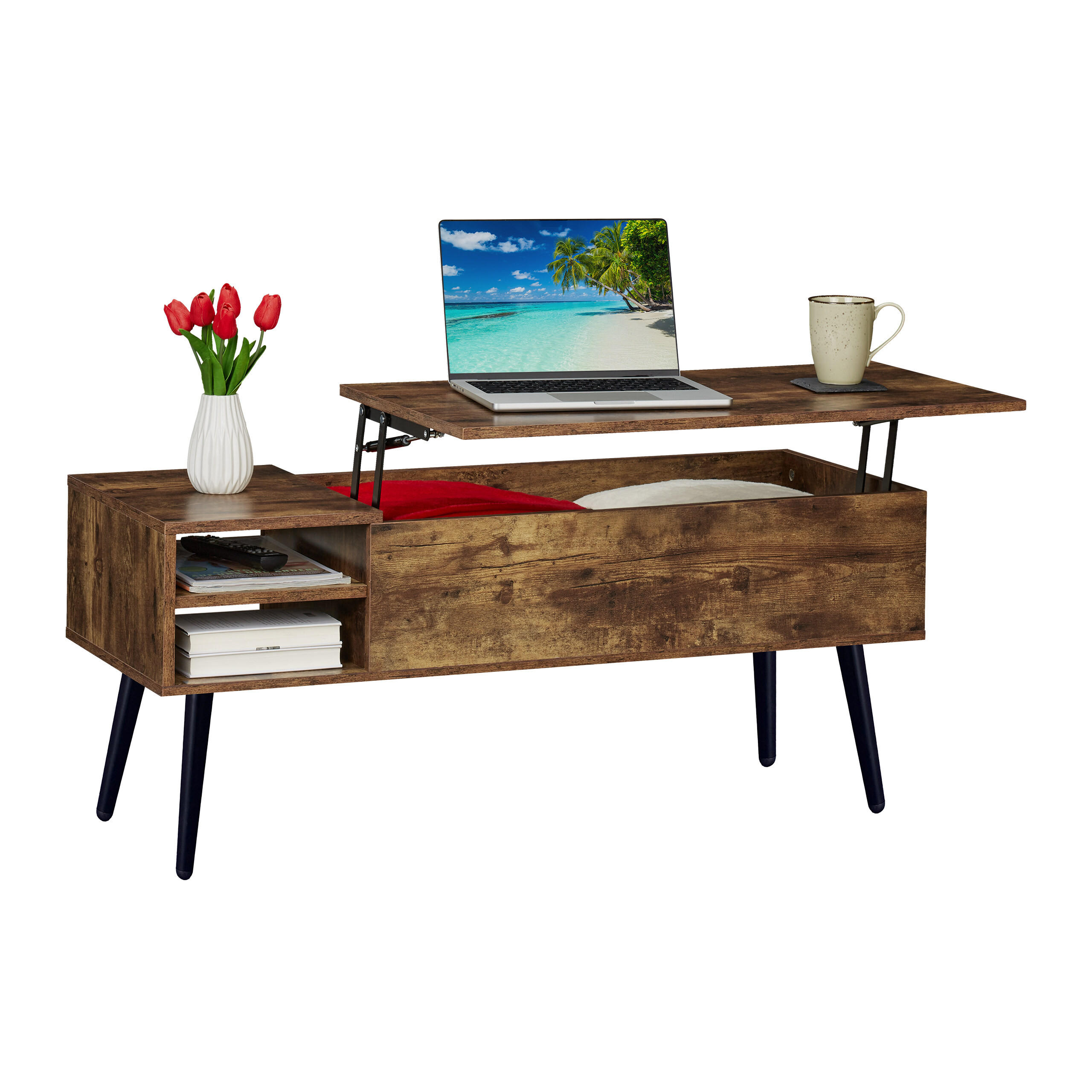 Relaxdays STOLEK hnědý černý s úložným prostorem zvedací deska 100x40 cm