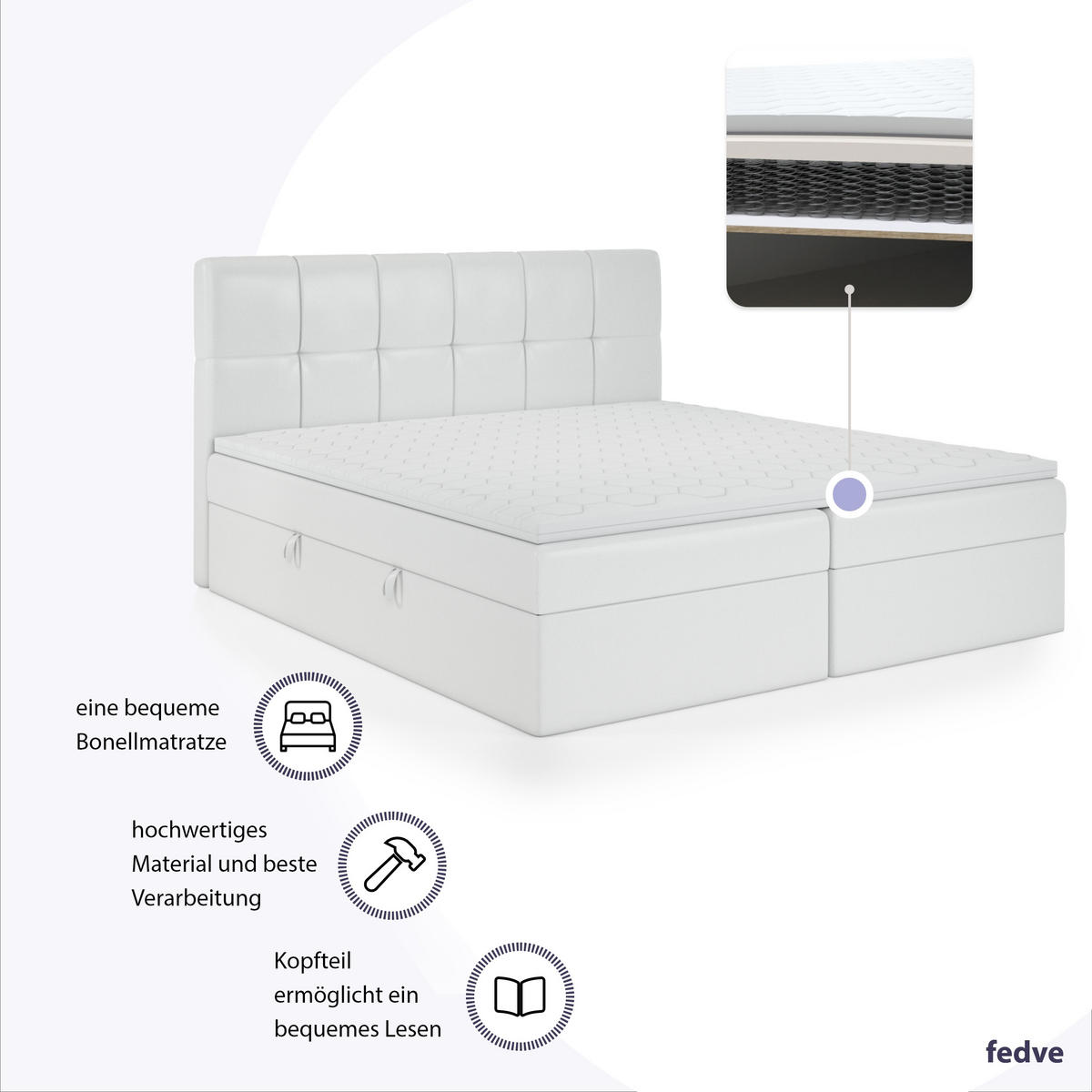 BOXBETT Mokpo 160x200 cm, Weiss - Weiß, Textil (160/200cm) - Fedve