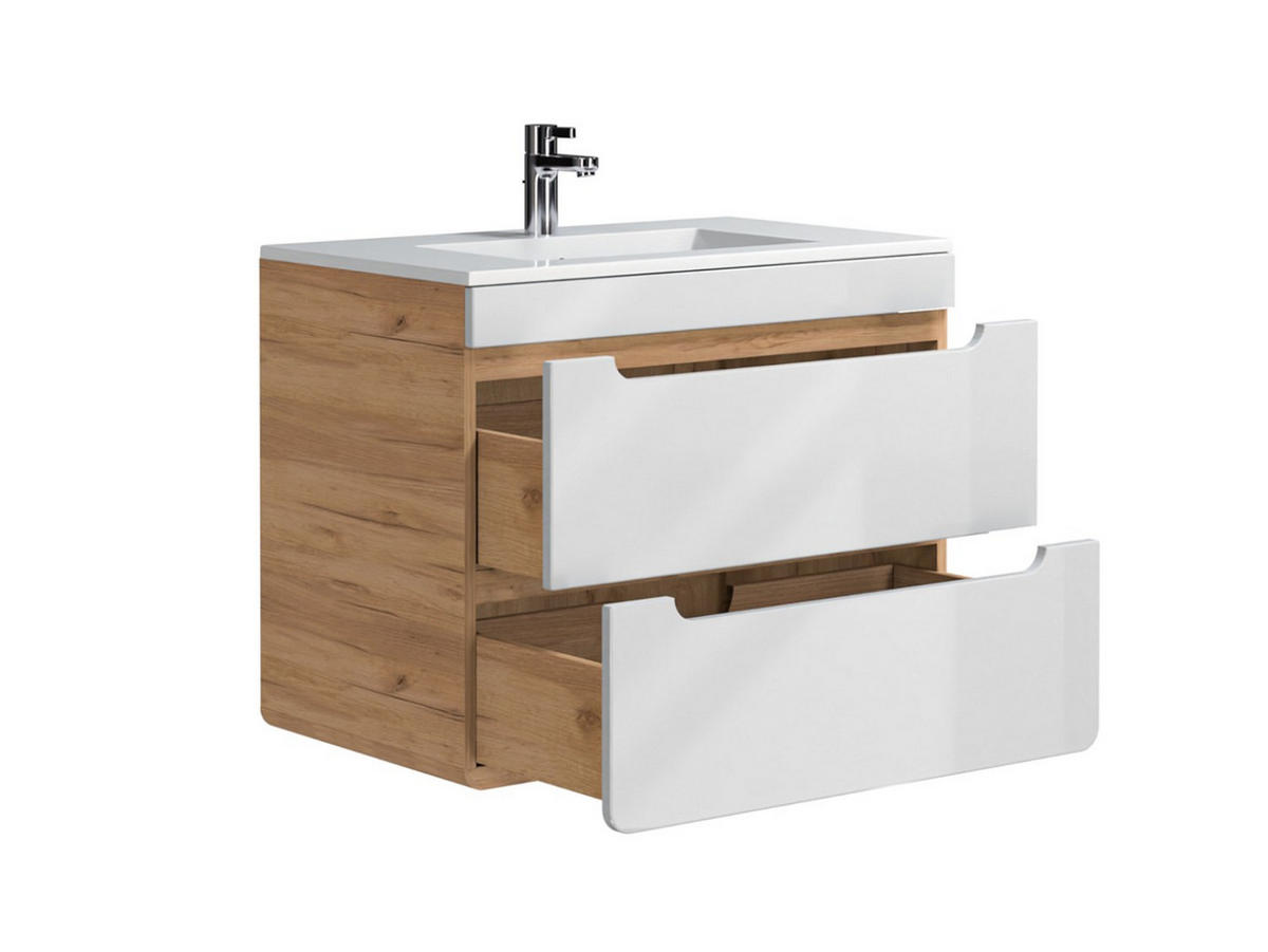 EINZELWASCHTISCH - 80cm x 46cm - MDF - naturfarben hell, weiß - ARUBA - Naturfarben, Holz (80/59/46cm) - Vente-Unique