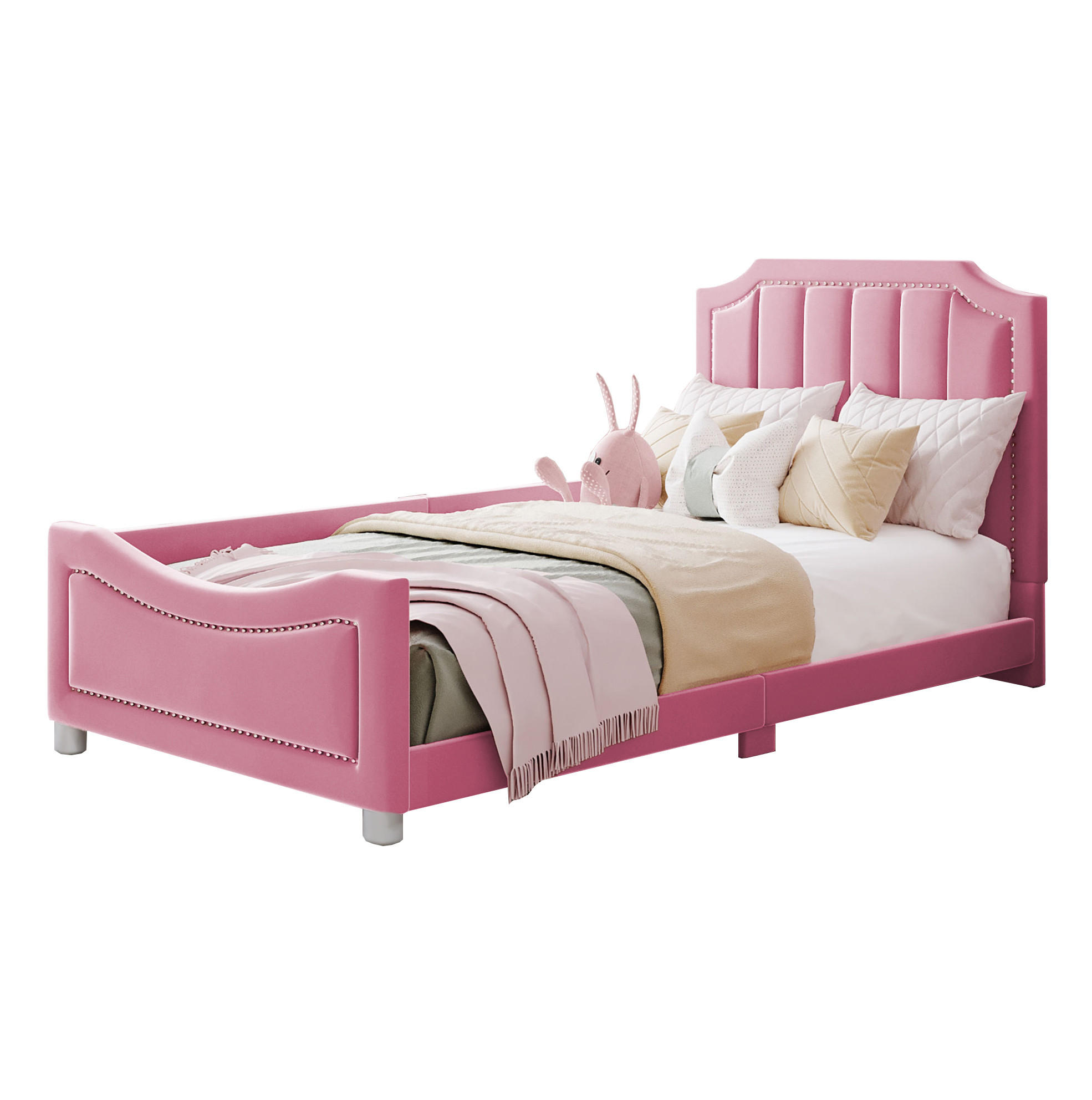POLSTERBETT 90/200 cm Rosa aus Massivholz mit Rückenlehne - Pink, Holz (90/200cm) - OKMYHOME