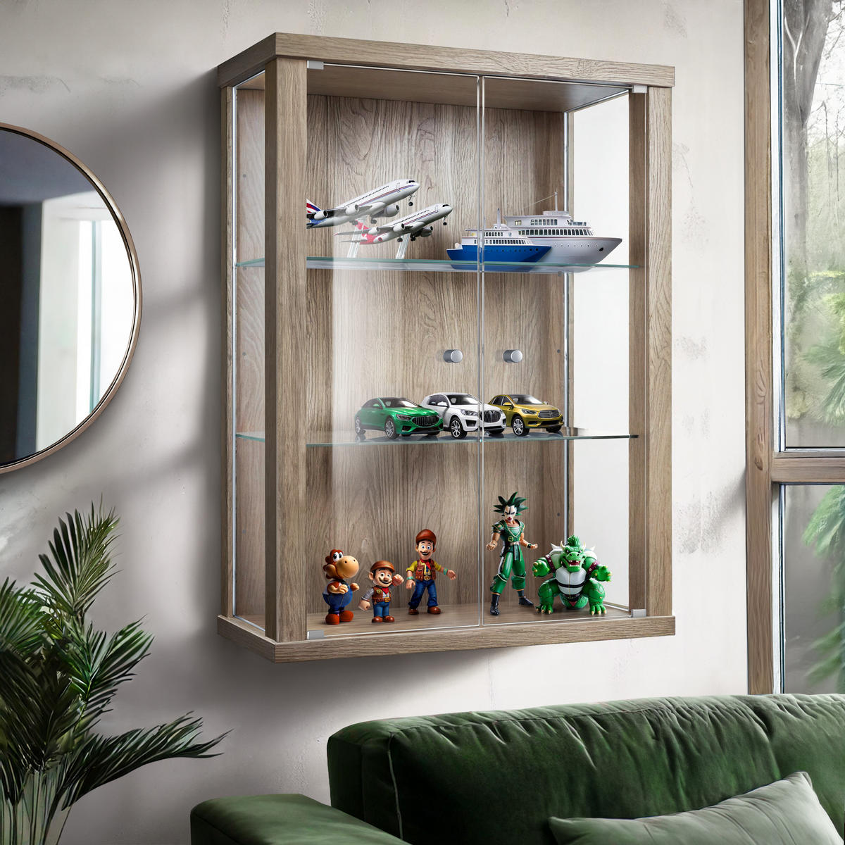 HÄNGEVITRINE 25/60/80 cm mit 2 höhenverstellbaren Glasböden - Transparent/Silberfarben, Glas/Holzwerkstoff (60/80/25cm) - K-Möbel