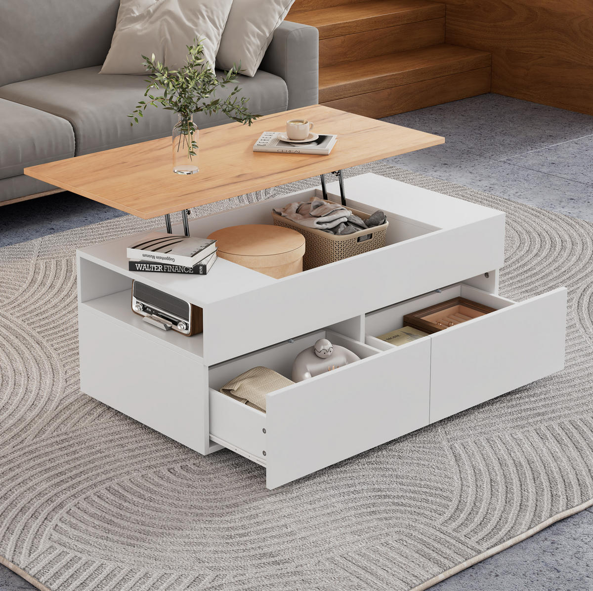 COUCHTISCH aus Spanplatte 100x50x40 cm in Weiß mit Hubtischplatte - Weiß, Holzwerkstoff (100/50/40cm) - Modfu