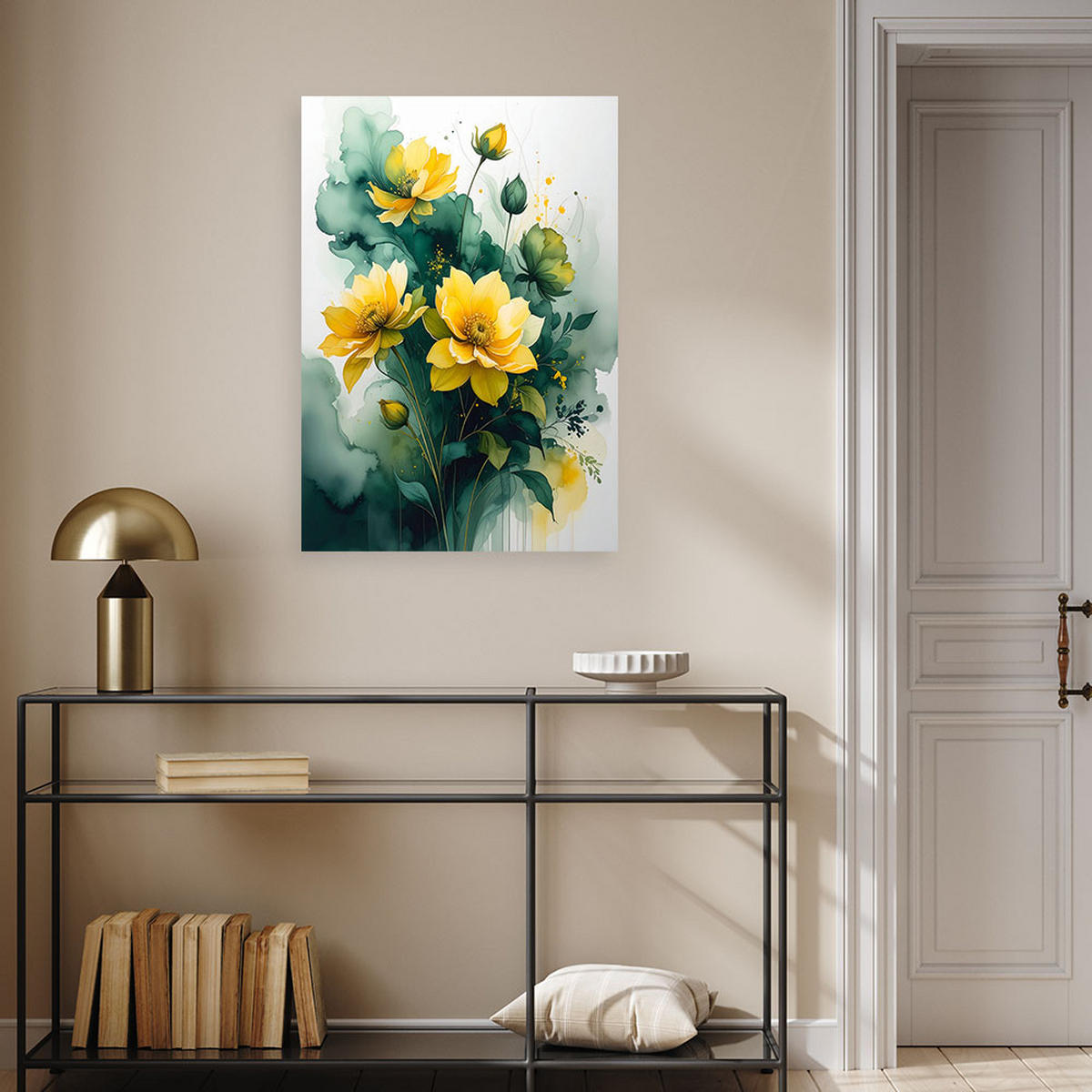 LEINWANDBILDER, Grün gelbe botanische Blumen - Grün, Textil (20/30cm) - Feeby