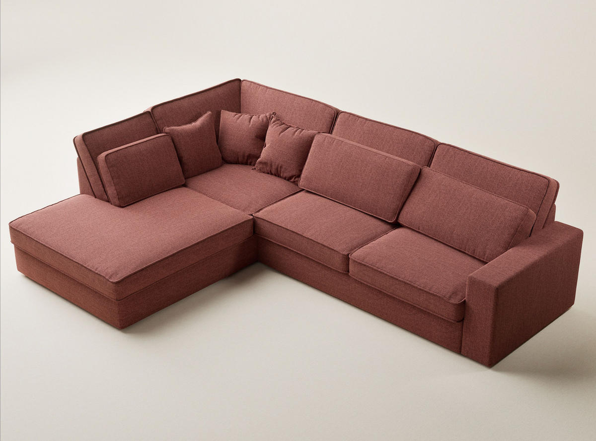 ECKSOFA Kirou Korallenfarbe Webstoff - Links Seite - Koralle/Schwarz, Holz/Holzwerkstoff (225/311cm) - Maison de Reve