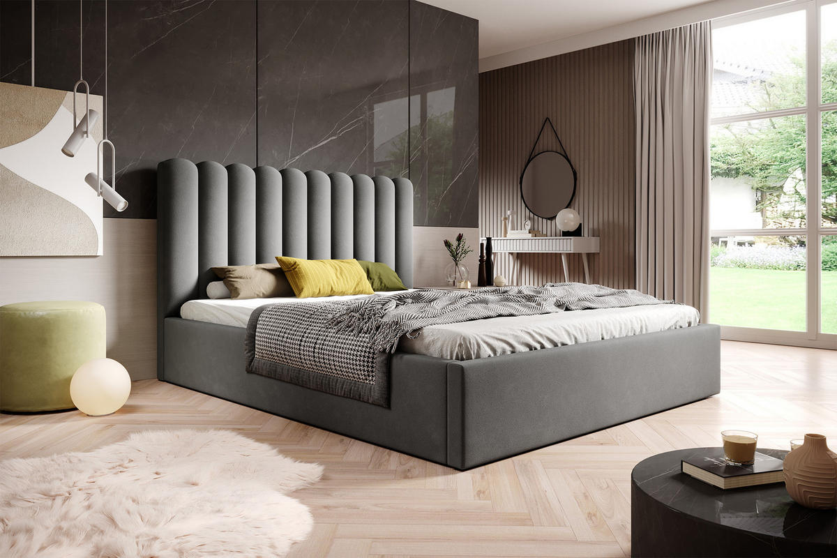 POLSTERBETT mit Kopfstütze Priesa 120x200 cm, Grau - Grau, Textil (120/200cm) - Fedve