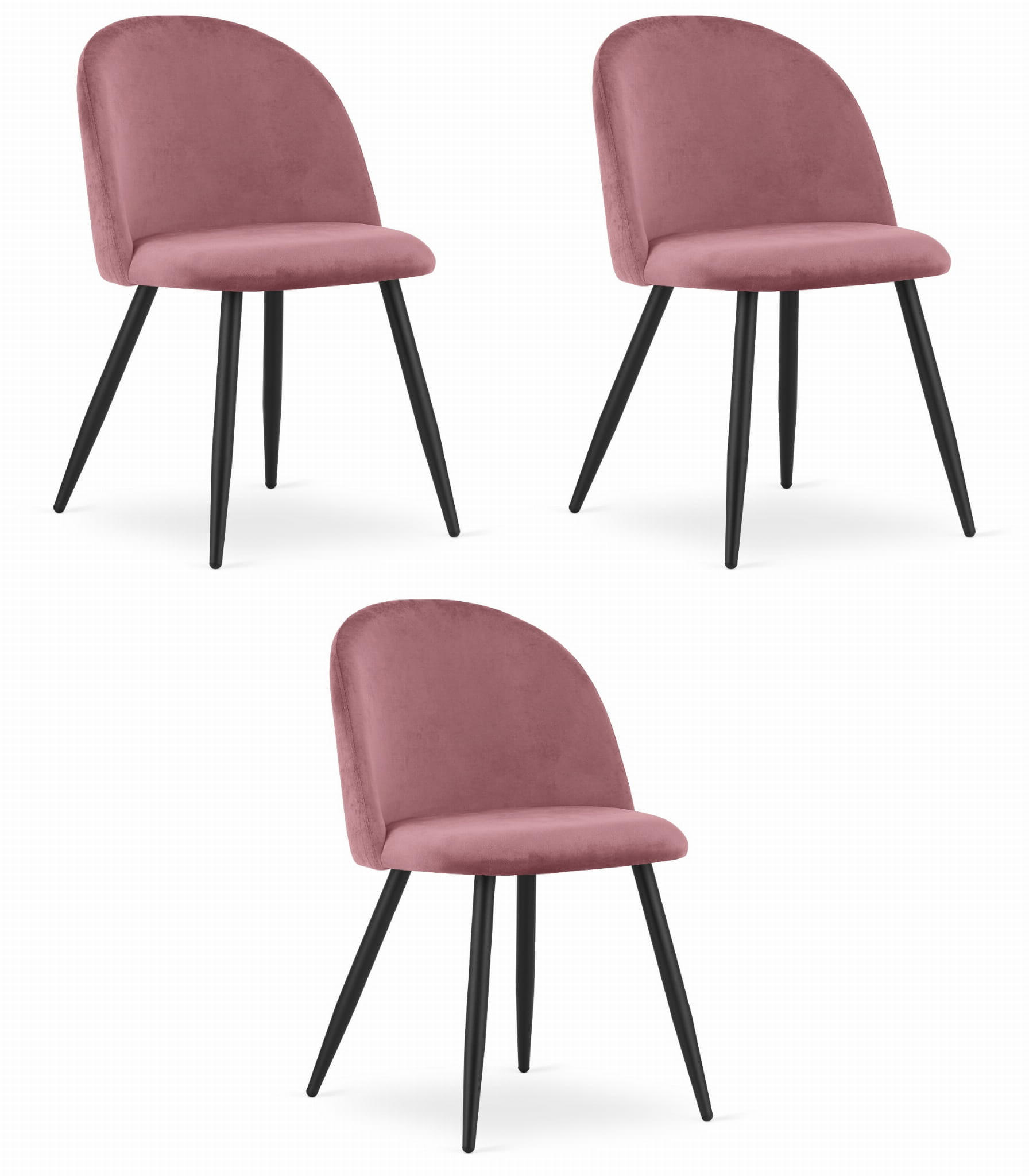 ESSZIMMERSTUHL 3-er Set BELLO dunkelrosa Sitz, schwarze Beine - Dunkelrosa/Schwarz, Textil (46/76.5/42.5cm) - Valora