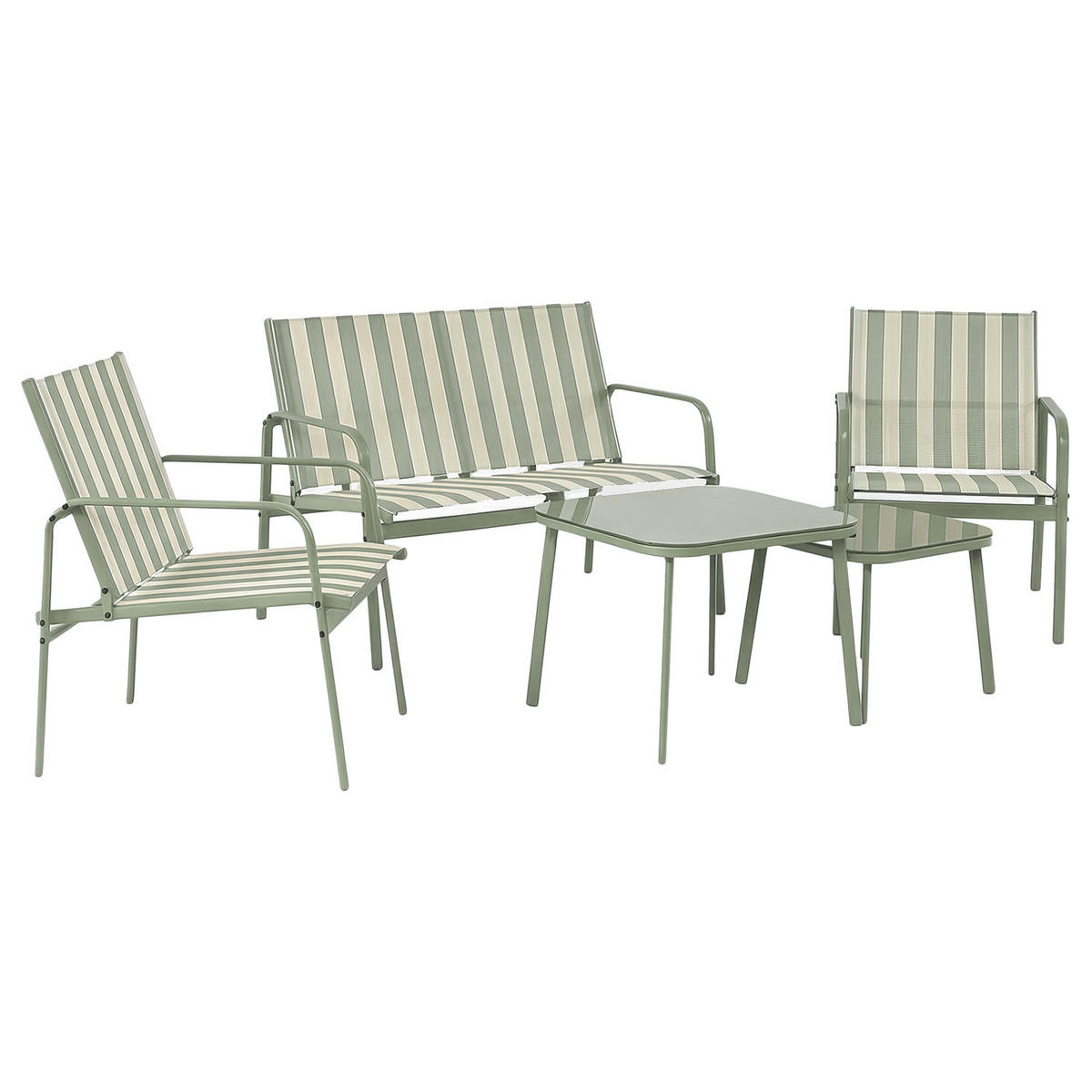 SITZGRUPPE - 5-teilig - Stahl - Weiß/Grün, Glas/Textil - home24