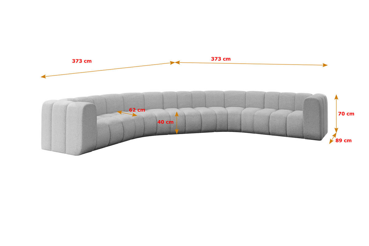 WOHNLANDSCHAFT modulares Sofa Lazro-U1 - 373x373x70 cm Hellgrau - Hellgrau, Holzwerkstoff/Textil (373/70/373cm) - ALTDECOR