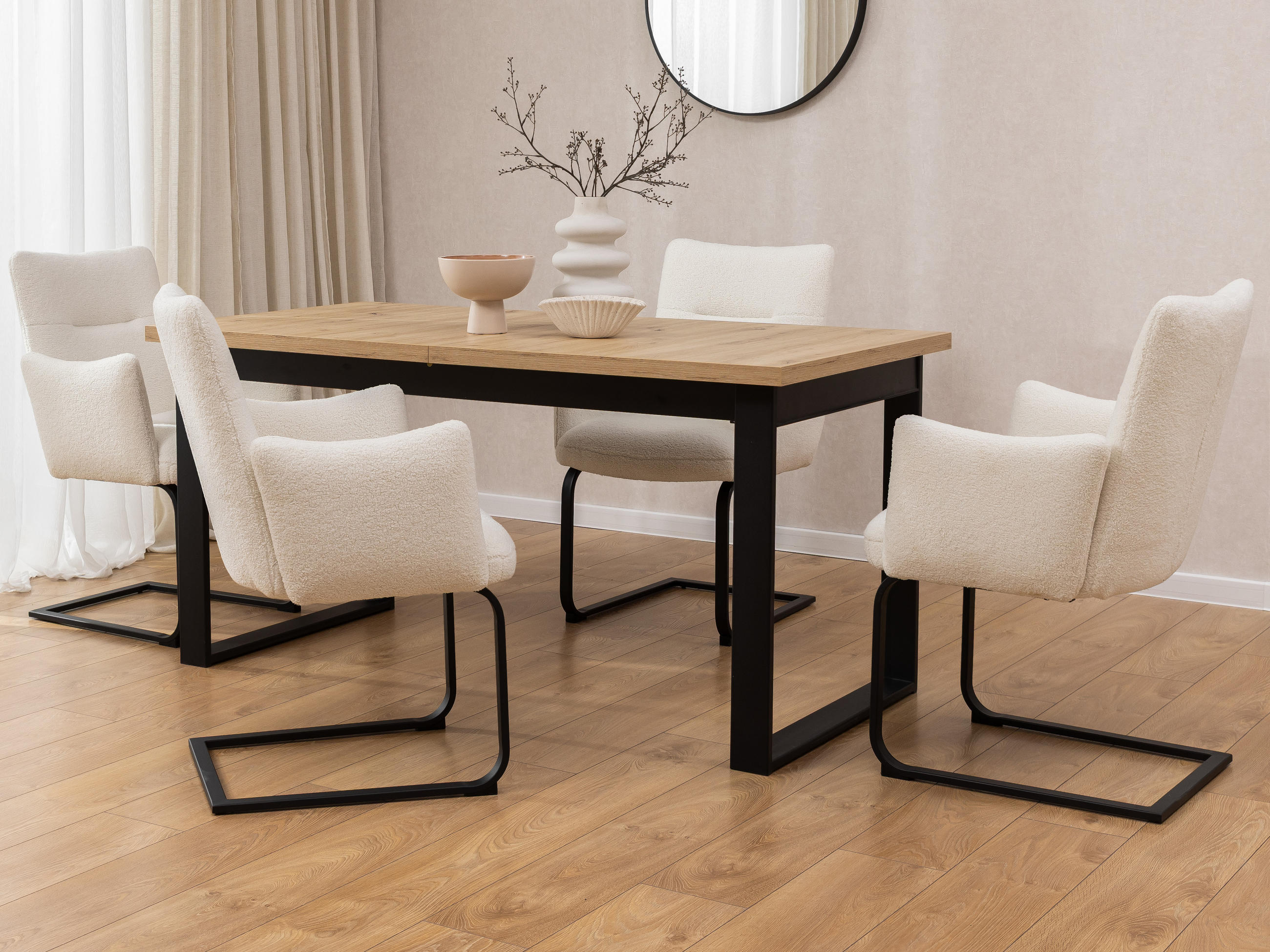 ARMLEHNSTUHL 2er Set Hera im modernen Design aus weißem Bouclé - Schwarz/Weiß, Holz/Textil (62/91/66cm) - S-Style Möbel