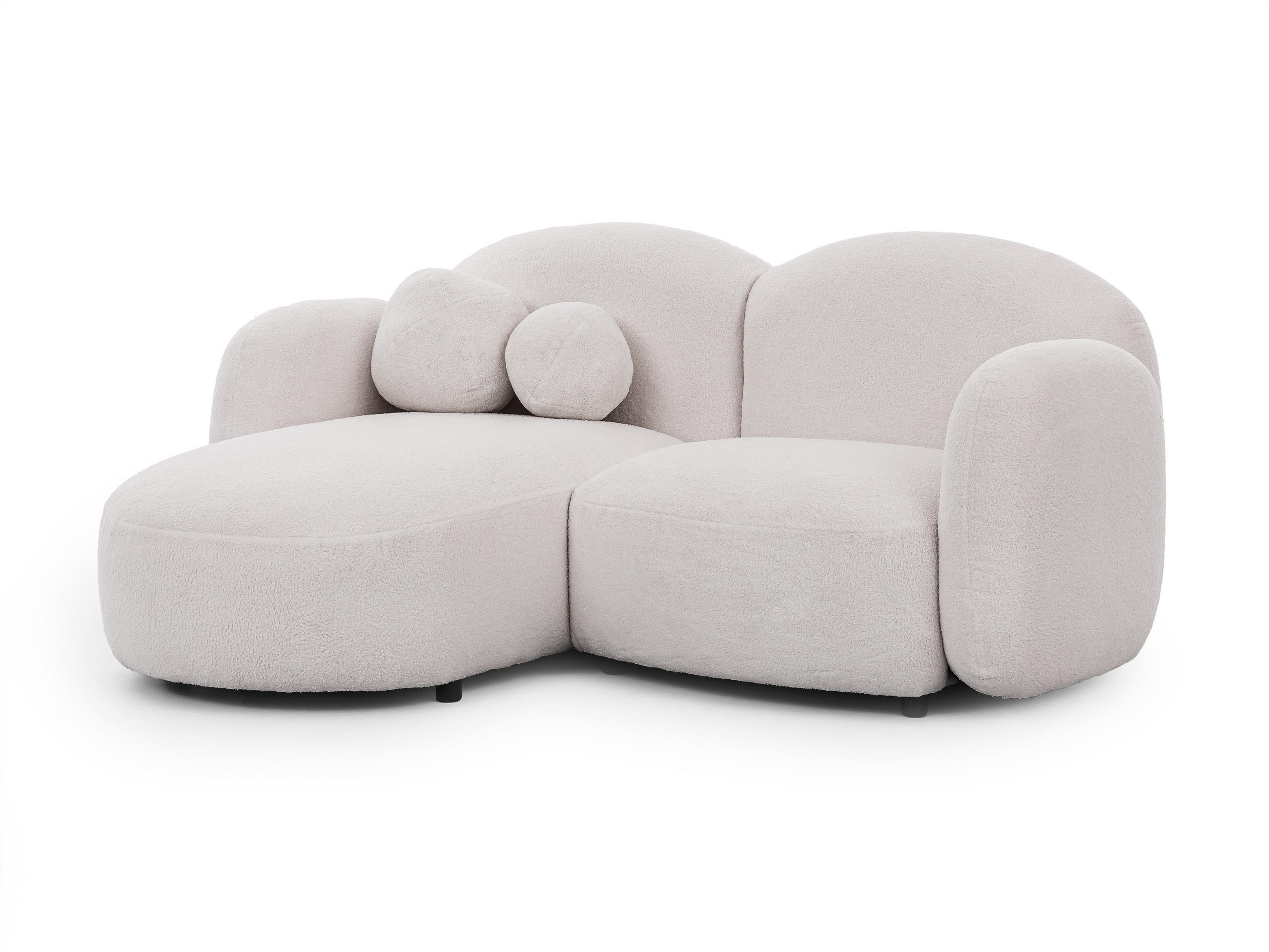 ECKSOFA Nuvola mit abgerundetem Design Weiß Bouclé-Stoff - Ottomane Links - Schwarz/Weiß, Holz/Kunststoff (190/146cm) - S-Style Möbel
