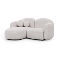 ECKSOFA Nuvola mit abgerundetem Design Weiß Bouclé-Stoff - Ottomane Links - Schwarz/Weiß, Holz/Kunststoff (190/146cm) - S-Style Möbel