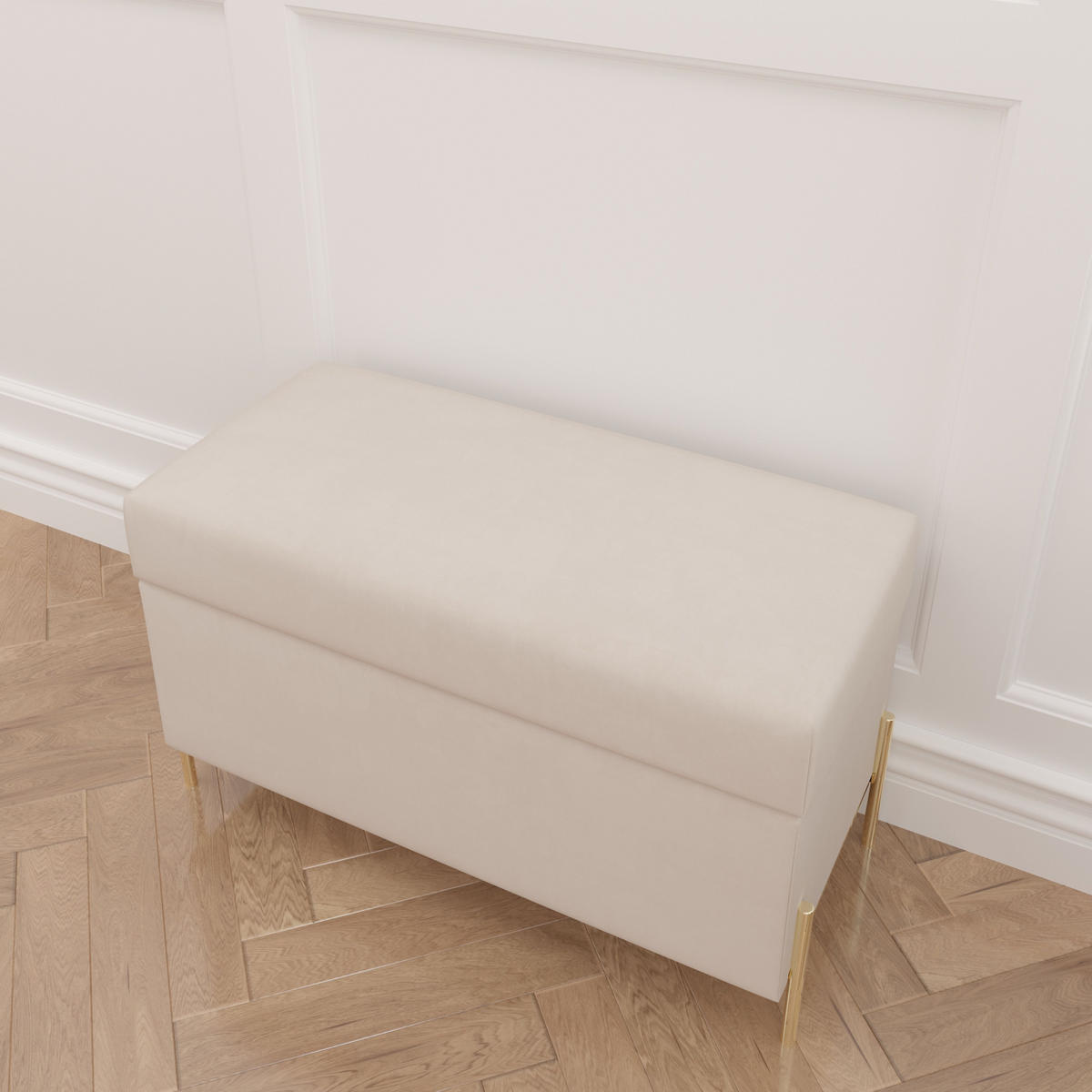 HOCKERBANK Borgo Mit Stauraum, Samt Beige, Metal Gold - Beige/Goldfarben, Holzwerkstoff/Metall (80/46/37cm) - Dancan