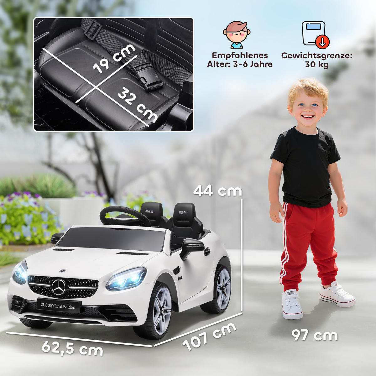 12 V Kinder Elektroauto, Kinderfahrzeug mit Ferbedienung, Kinderauto, Weiß - Weiß, Metall (107/62.5/44cm) - AIYAPLAY