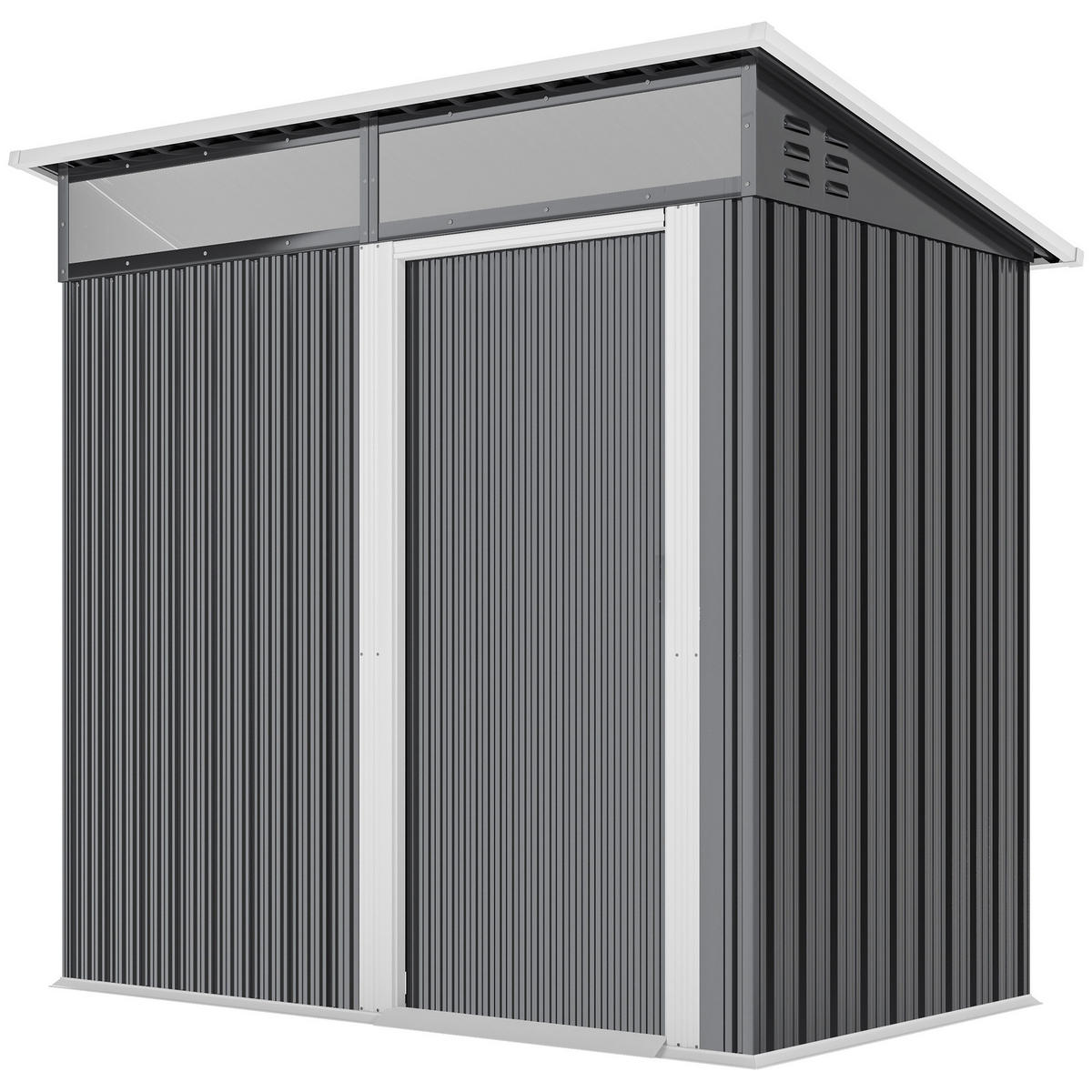 GARTENSCHUPPEN DE-08077 mit Fenster & Schiebetür Dunkelgrau - Dunkelgrau, Metall (122/182/195cm) - ComfortXL