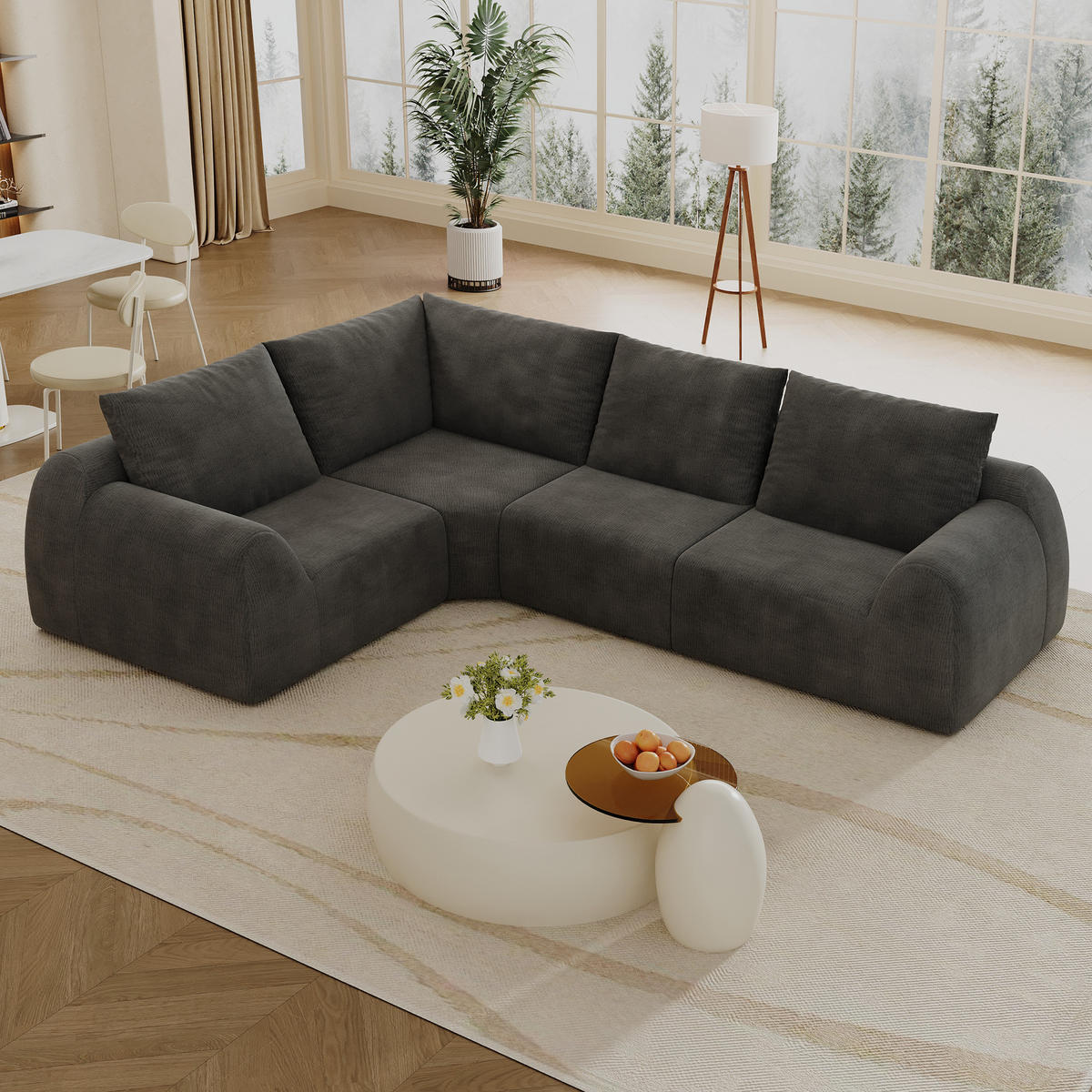 ECKSOFA 367/200/85 cm Dunkelgrau Chenille - Dunkelgrau, Textil (367/200cm) - Oxeza