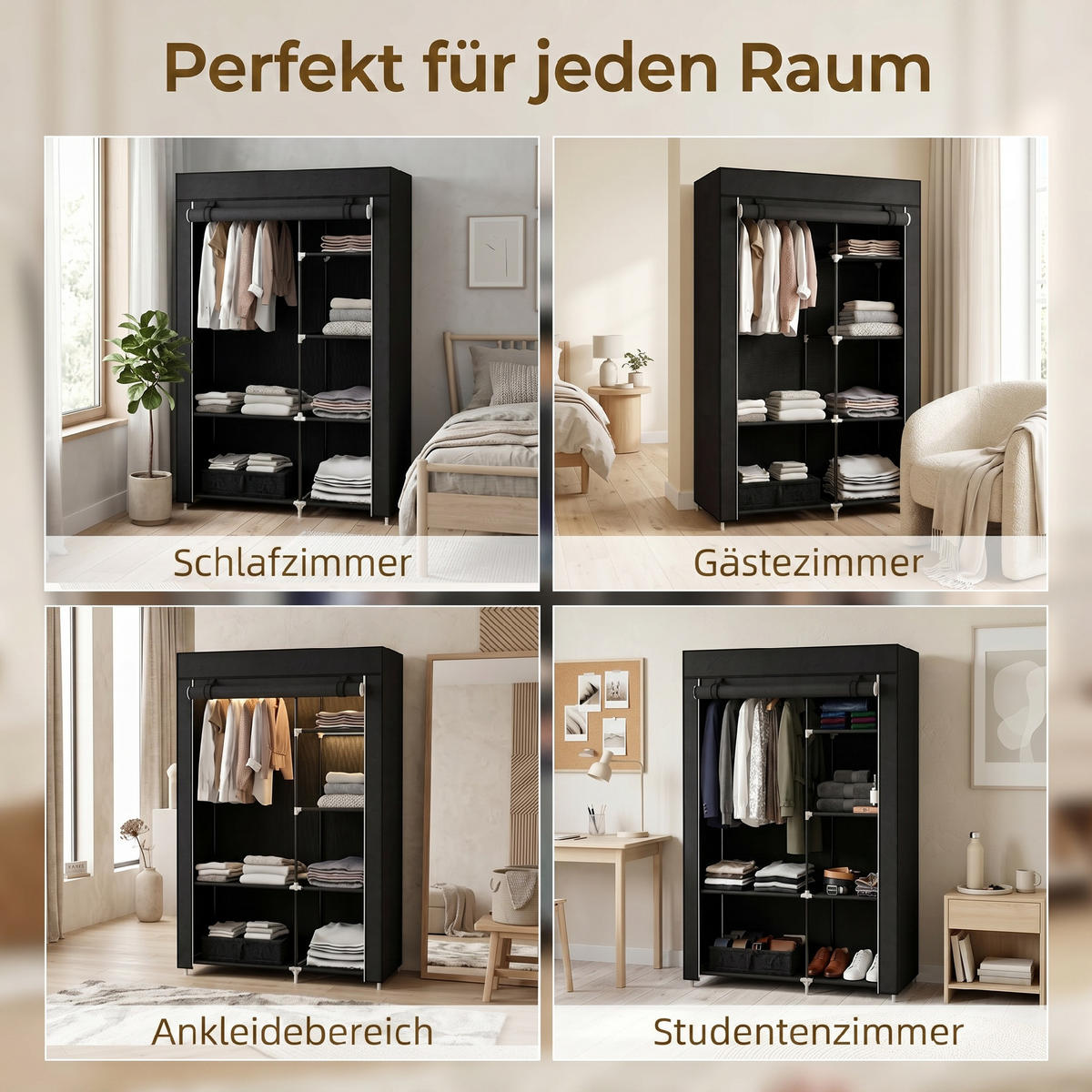 STOFFSCHRANK Schwarz 1 Stück - Schwarz, Metall (103/162.5/43cm) - GiPP