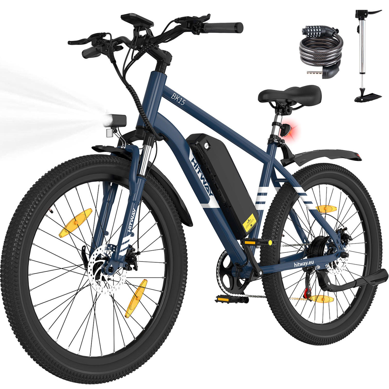 E-BIKE BK15P 27,5 Zoll ideal für Fahrer von 168 bis 195 cm Körpergröße - Blau, Metall (76cm) - HITWAY