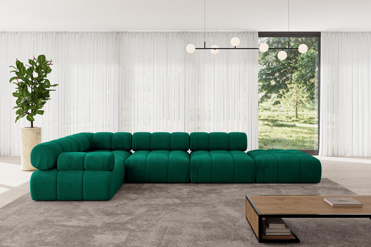 ECKSOFA modulares Sofa Felto-L2 - 380x190x70 cm Dunkelgrün Velours - Dunkelgrün, Holzwerkstoff/Textil (380/190cm) - ALTDECOR