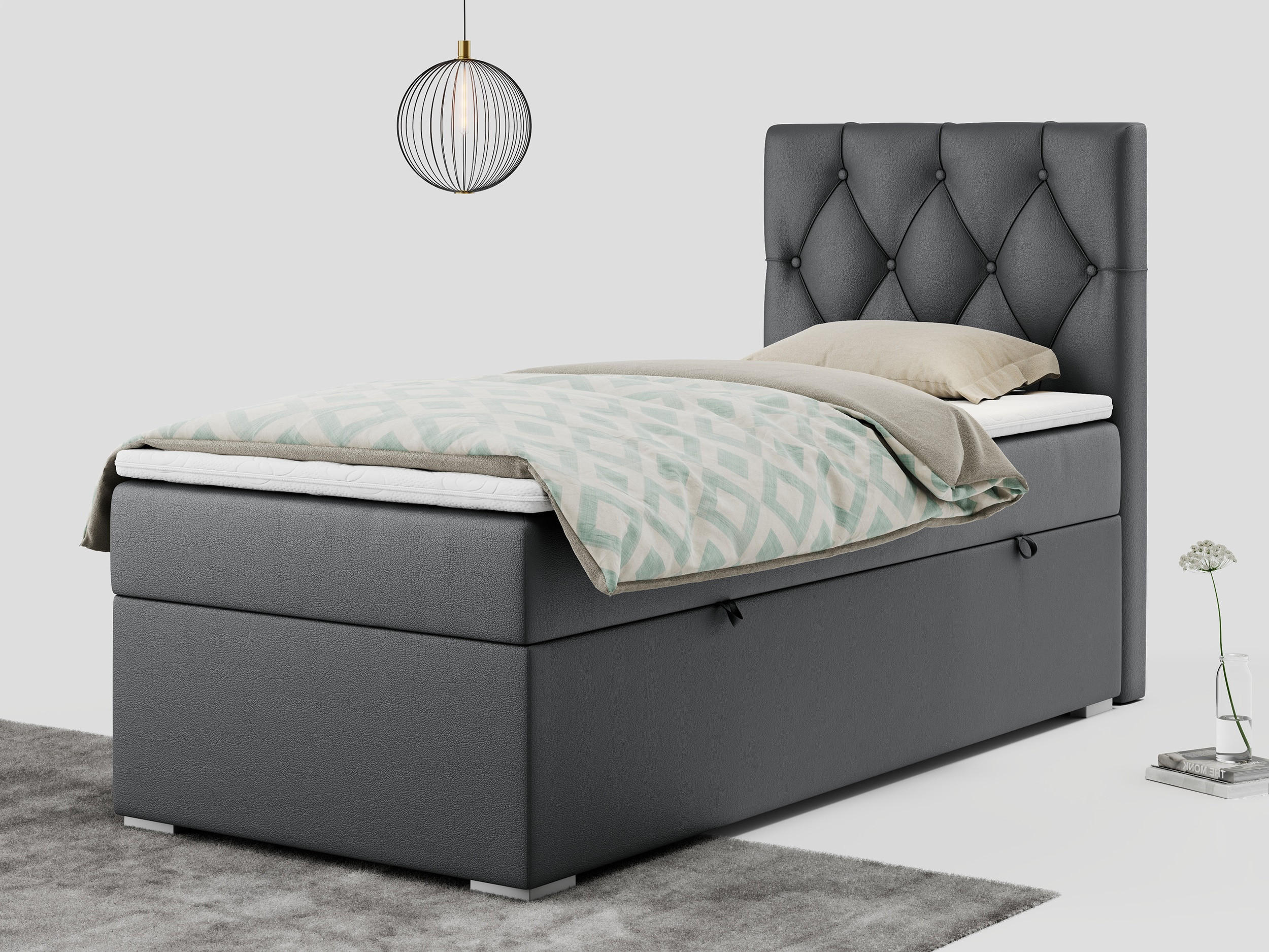 BOXBETT ALDA 90/200 Dunkelgrau Kunstleder - H4 - Rechts Seite - Dunkelgrau, Holz/Textil (90/200cm) - MKS