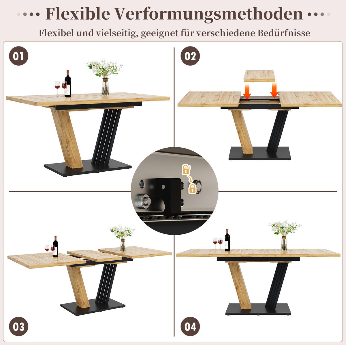 BLAGOVAONSKI stol 120/160/80/76 cm boje drveta od MDF-a i metala s izvlačnom pločom - prirodne boje, drvni materijal (120/80/76cm) - OKWISH
