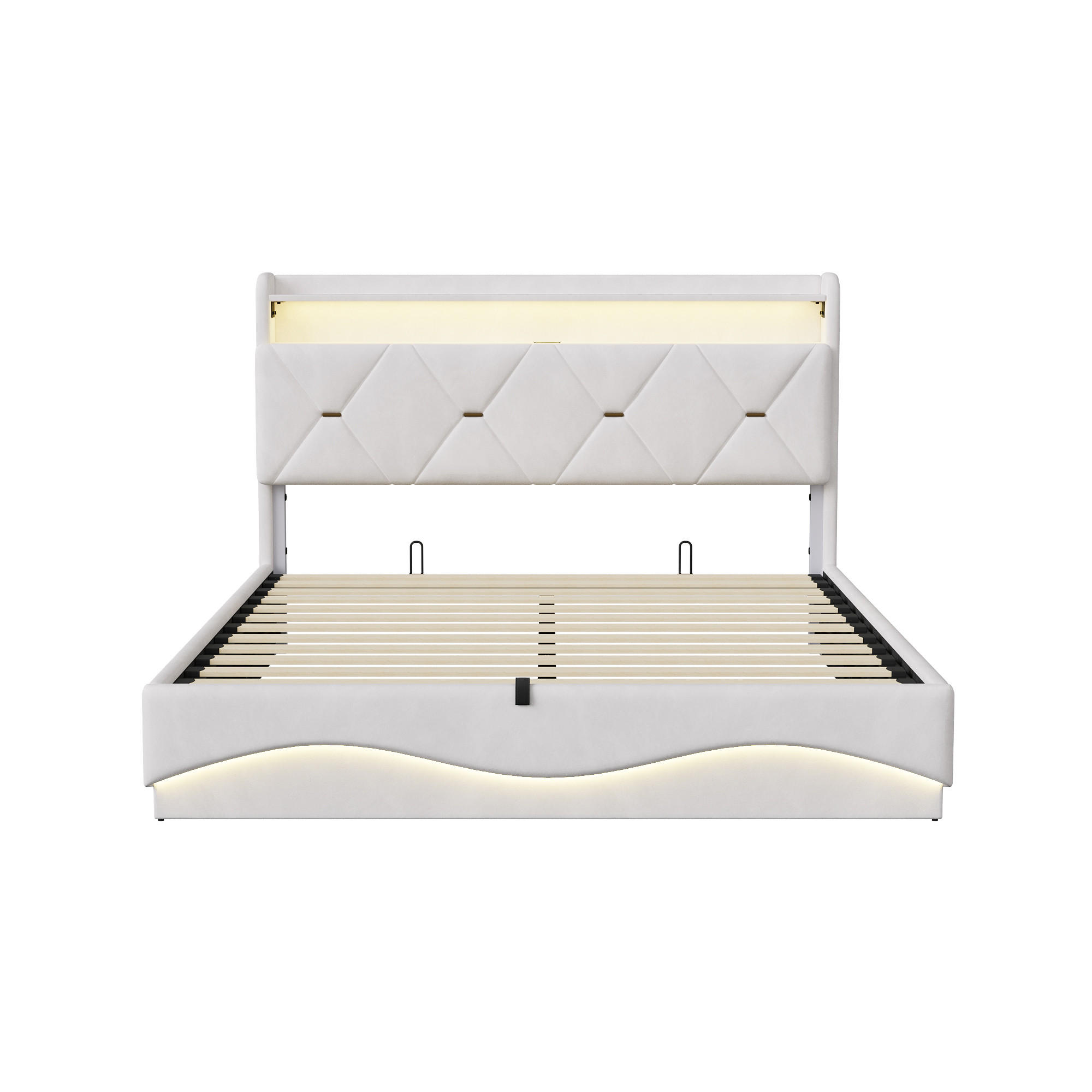 KLÄDD säng 160/200 cm grå med sänglåda och USB-portar - Beige, Trä (160/200cm) - SHOPENTRA