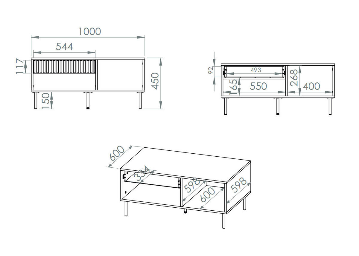 COUCHTISCH Sophie kaschmir matt 100 / 60 / 45cm - Braun, Holz/Holzwerkstoff (60/100/45cm) - Feldmann-Wohnen