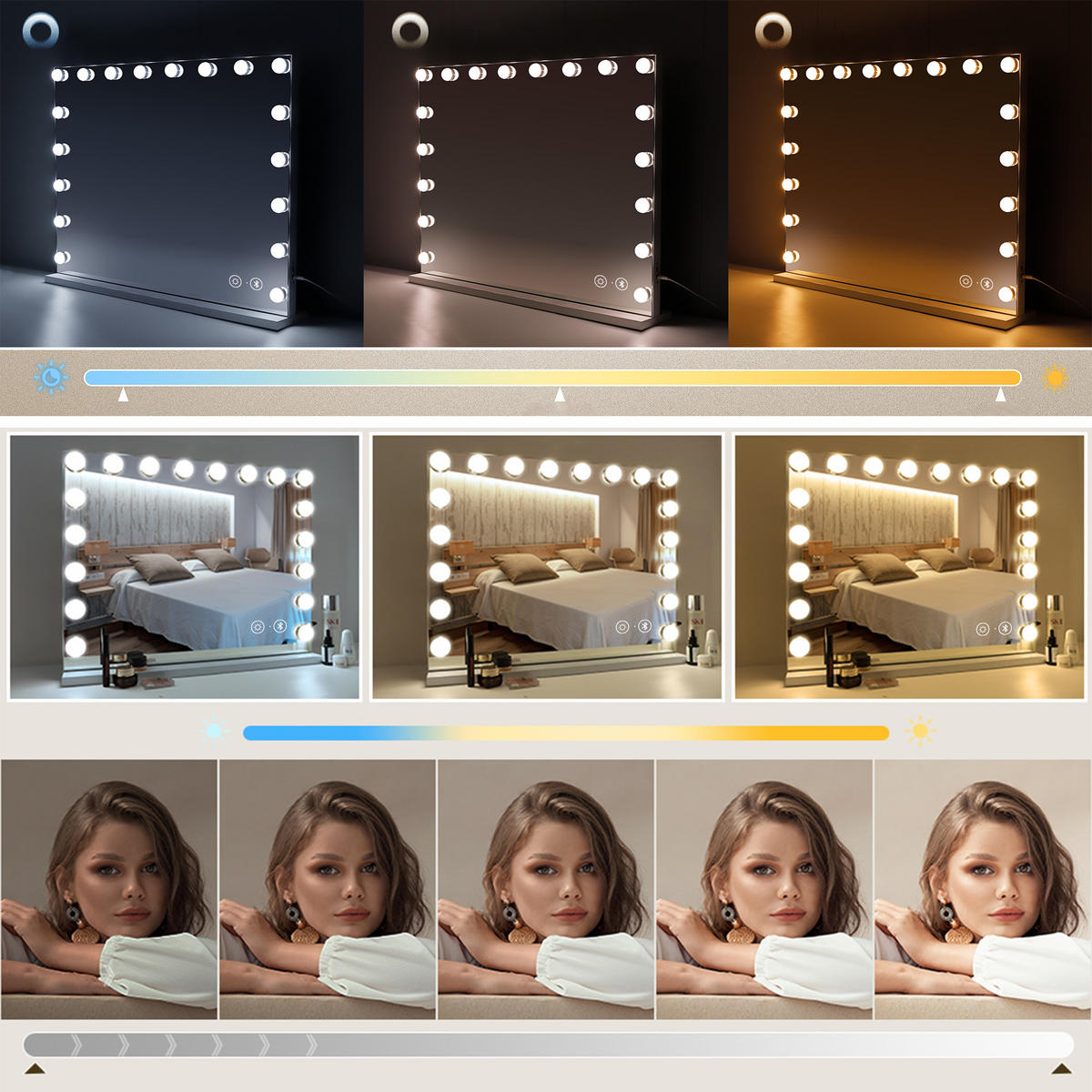 SCHMINKSPIEGEL mit LED-Beleuchtung und Bluetooth weiß 80/58 cm - Weiß, Metall (80/58/3cm) - VANITII
