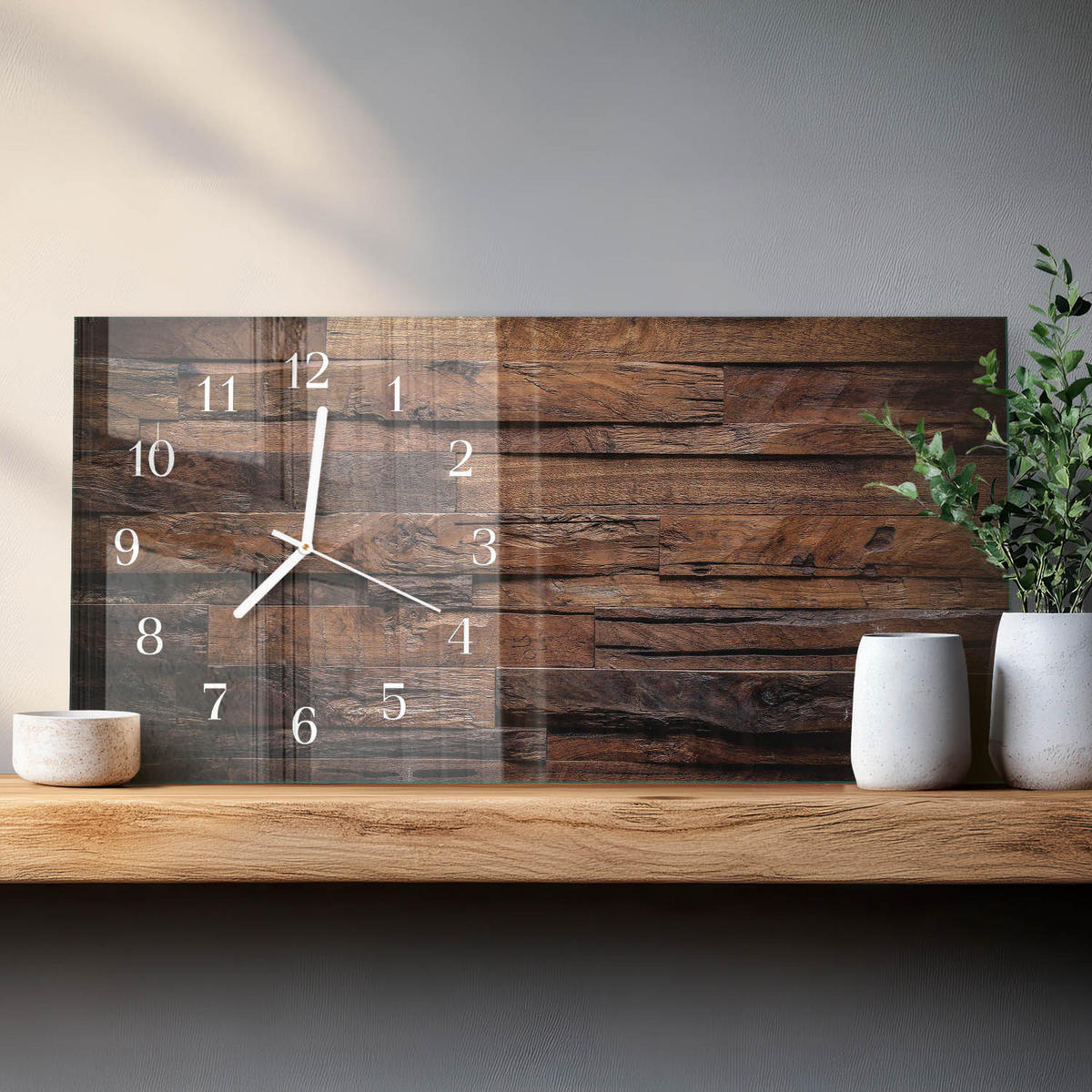 WANDUHR 60x30 cm - Blätter - Braun, Glas (60/30/0.4cm) - TULUP