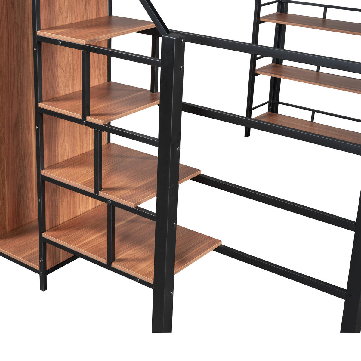 HOCHBETT 140/200 cm schwarz mit Stauraumtreppe und hohem Zaun - Schwarz, Metall (140/200cm) - OKWISH