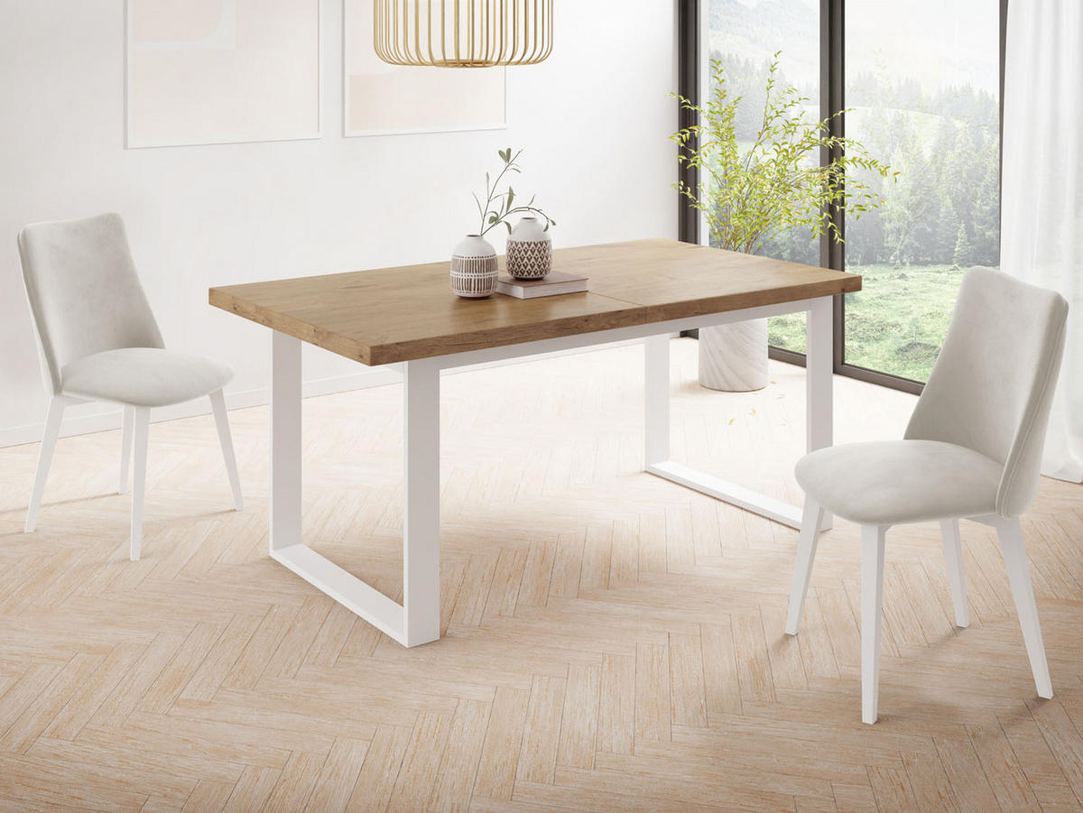 ESSTISCH Sana rechteckig ausziehbar, Lancelot Eiche 160/240/90/75 cm - Eichefarben/Weiß, Holzwerkstoff/Metall (160/90/75cm) - WFL GROUP