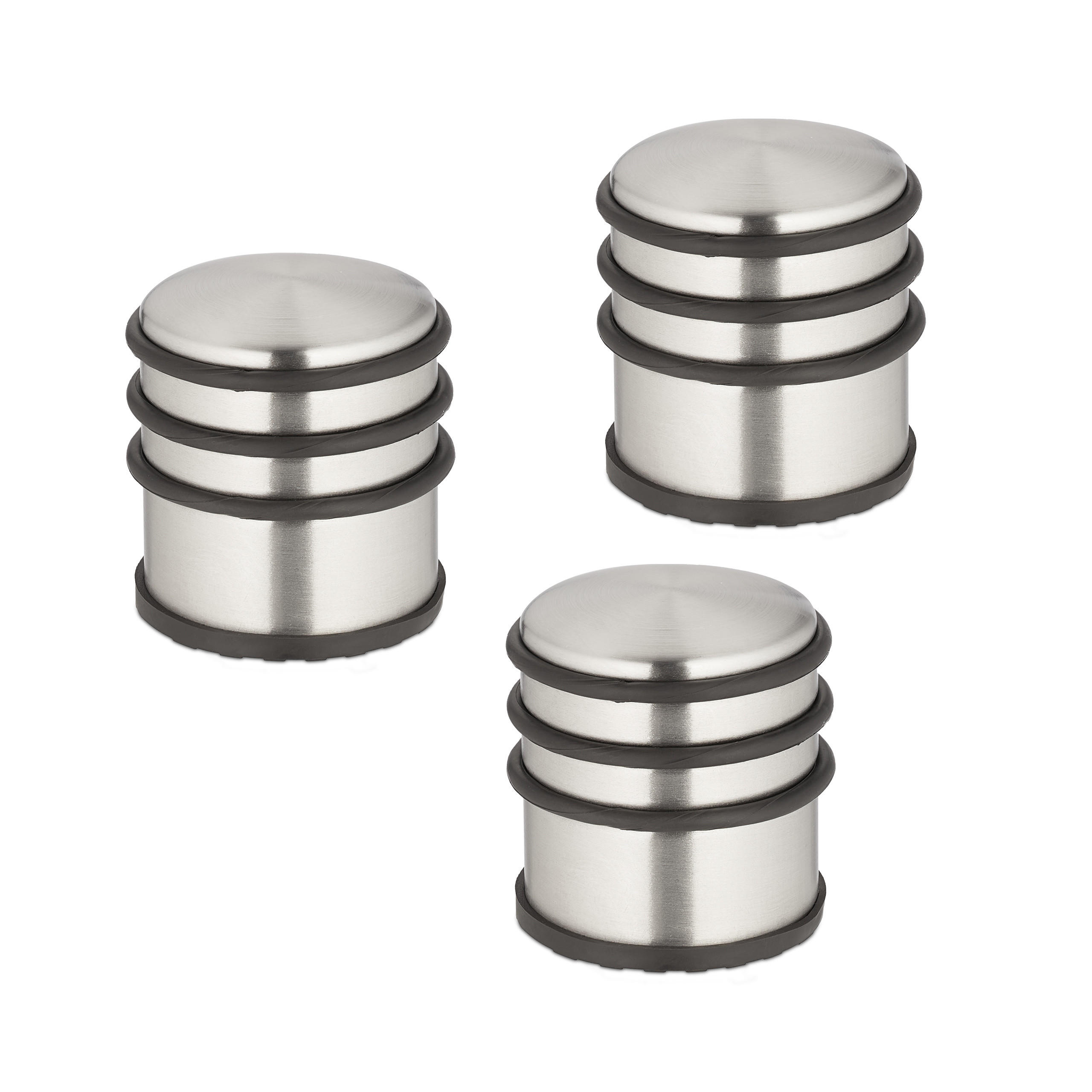 TÜRSTOPPER Silber Schwarz 3er-Set Edelstahl - Silberfarben, Kunststoff/Metall (7/7cm) - Relaxdays
