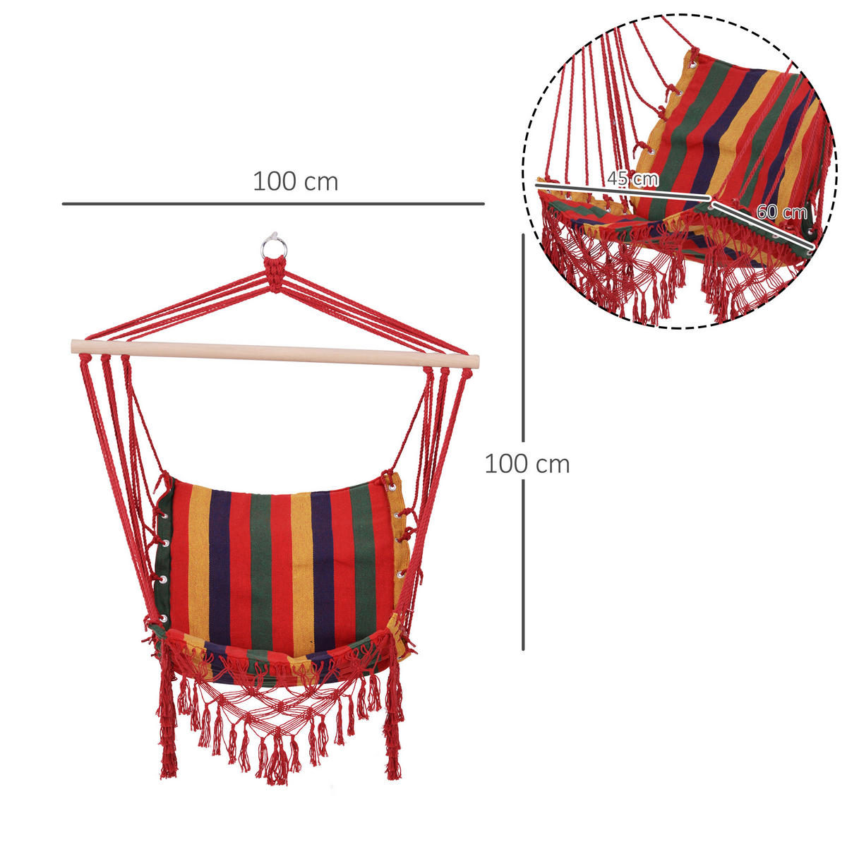 HÄNGESESSEL, Baumwoll-Polyester-Gewebe, mehrfarbig - Dunkelrot, Holz (25/11.5/91cm) - Vallsero