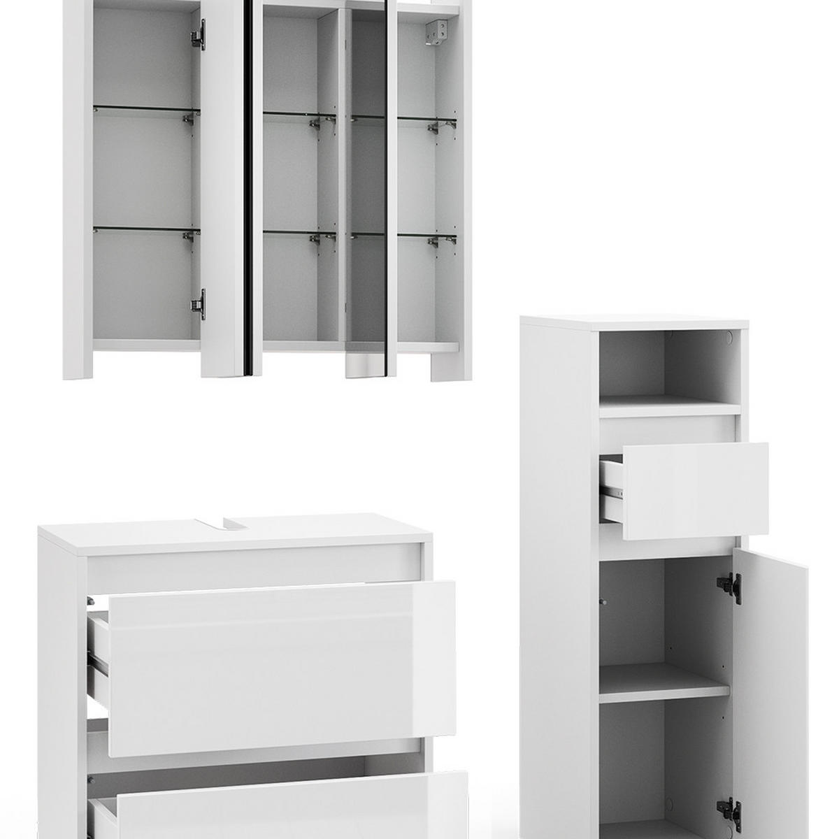 BADMÖBEL-SET Majest Weiß 3 Teile - Weiß Hochglanz/Weiß, Holzwerkstoff (60/62/30cm) - Vicco