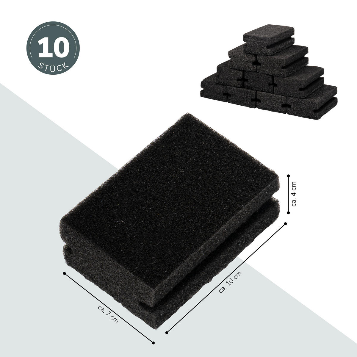 SPÜLSCHWAMMSET 10tlg., weiche und Scheuerseite - Dunkelgrau, Kunststoff (10/4/7cm) - eluno