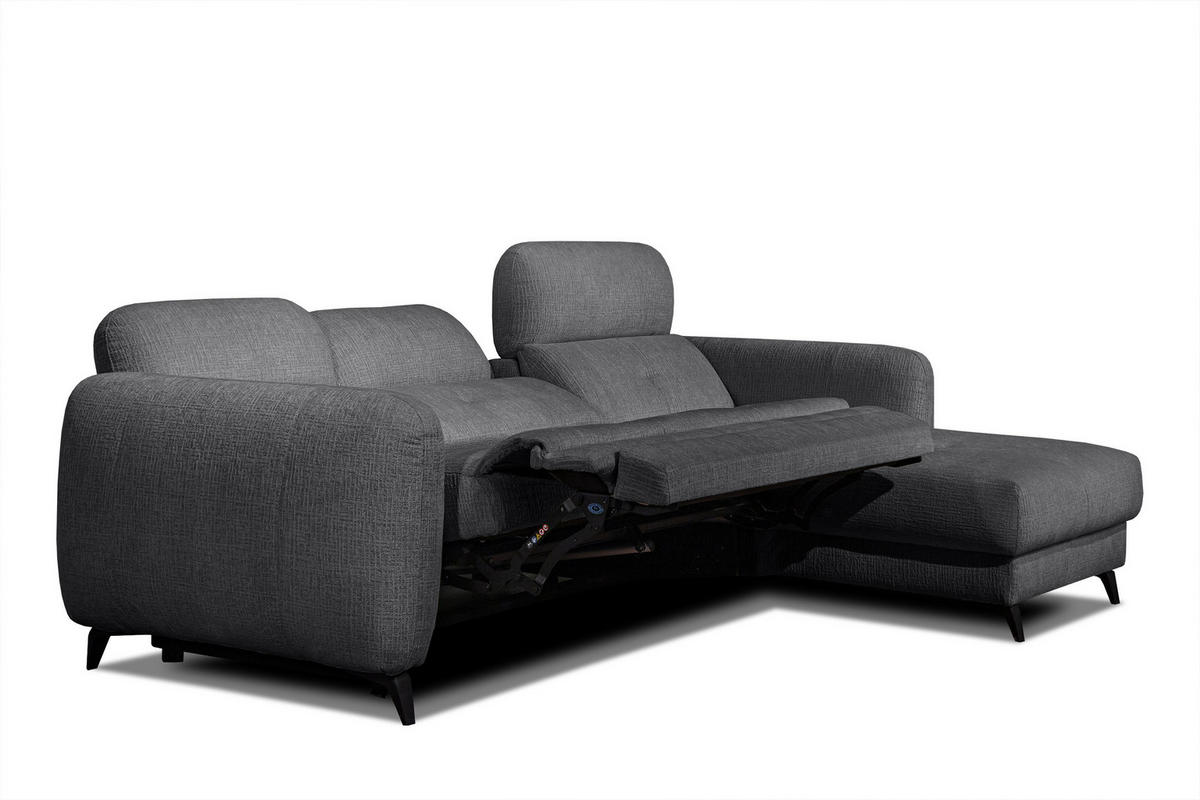 ECKSOFA SVEN 3-Sitzer, 1 Relax XL, verstellbare Kopfstützen, dunkelgrau - Anthrazit/Schwarz, Holzwerkstoff/Textil (256/163cm) - Courtois Laville