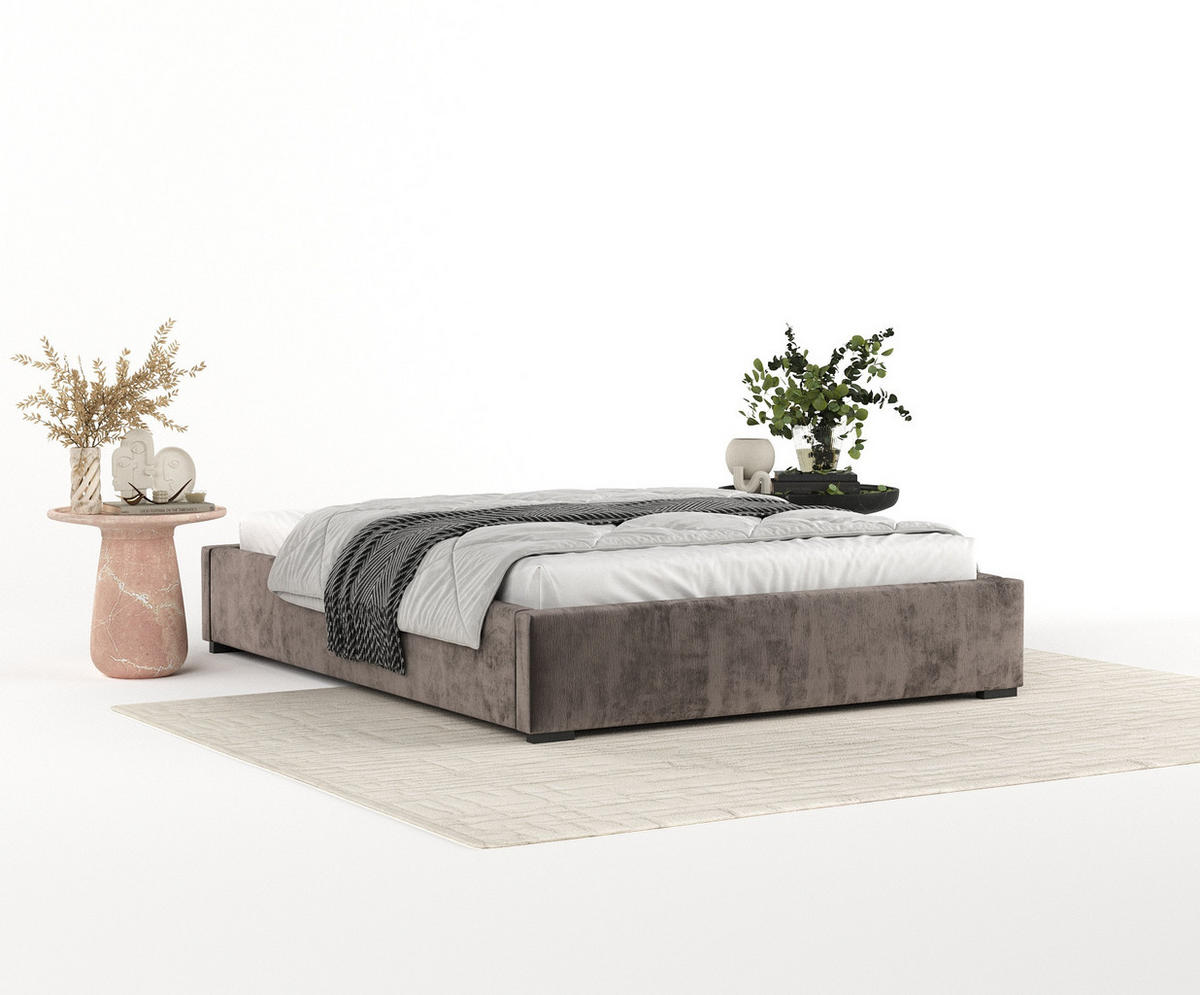 POLSTERBETT Maple Braun 140/200 cm im Chenille-Stoff - Schwarz/Naturfarben, Holz/Holzwerkstoff (140/200cm) - Maison de Reve
