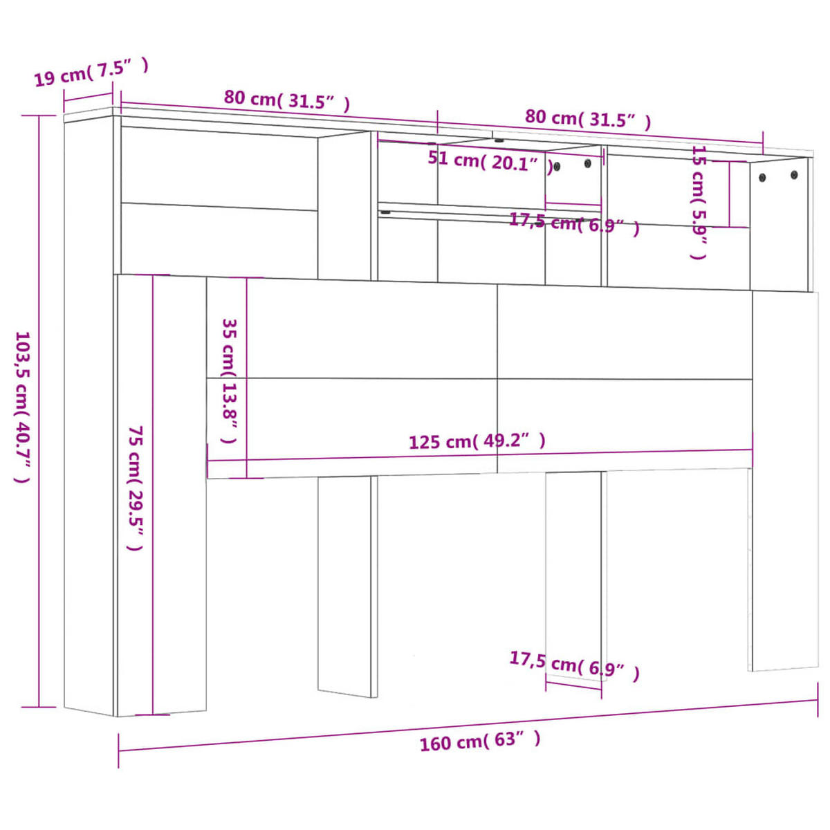 BETT-KOPFTEIL Mit Ablagen Weiss 160/19/103,5 Cm - Weiß, Holzwerkstoff (19/103.5/160cm) - vidaXL