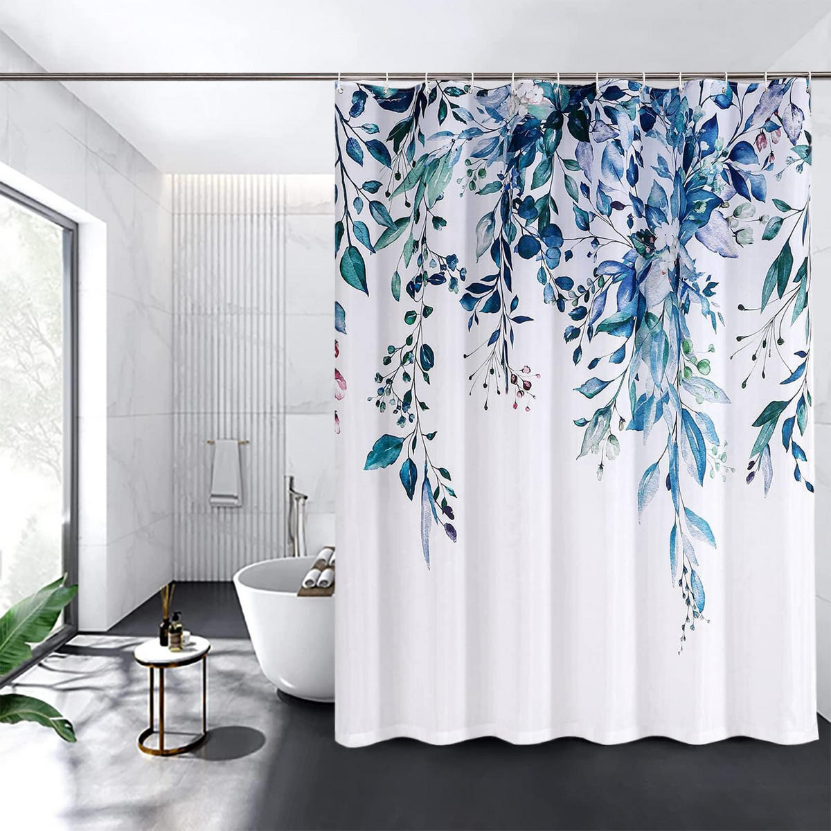 DUSCHVORHANG Blau Polyester bedruckt ohne Bohren mit Haken Badezimmer - Blau, Textil (180/180cm) - MCBOSON