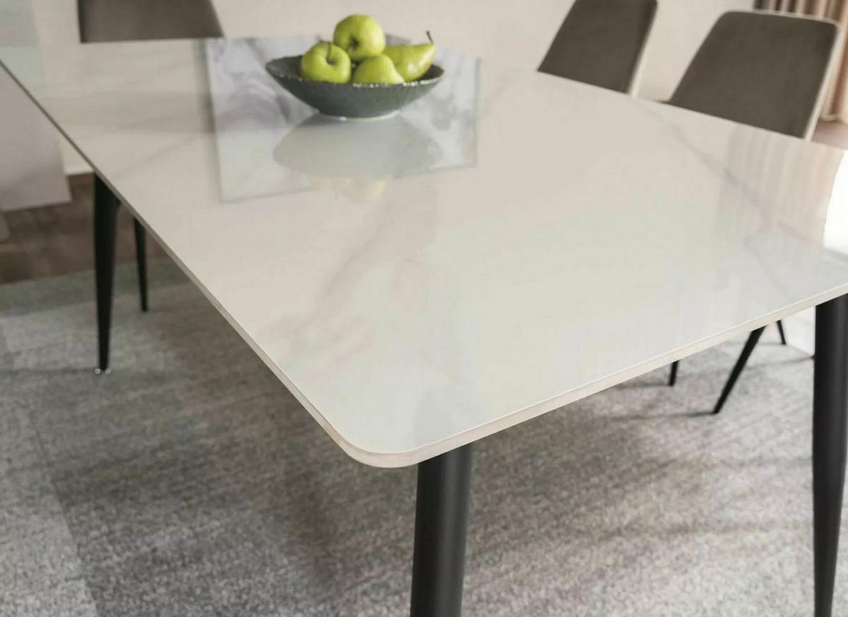 ESSTISCH Rion Marmor Weiß 130 / 70 / 76cm - Schwarz/Weiß, Holz/Keramik (70/130/76cm) - Feldmann-Wohnen