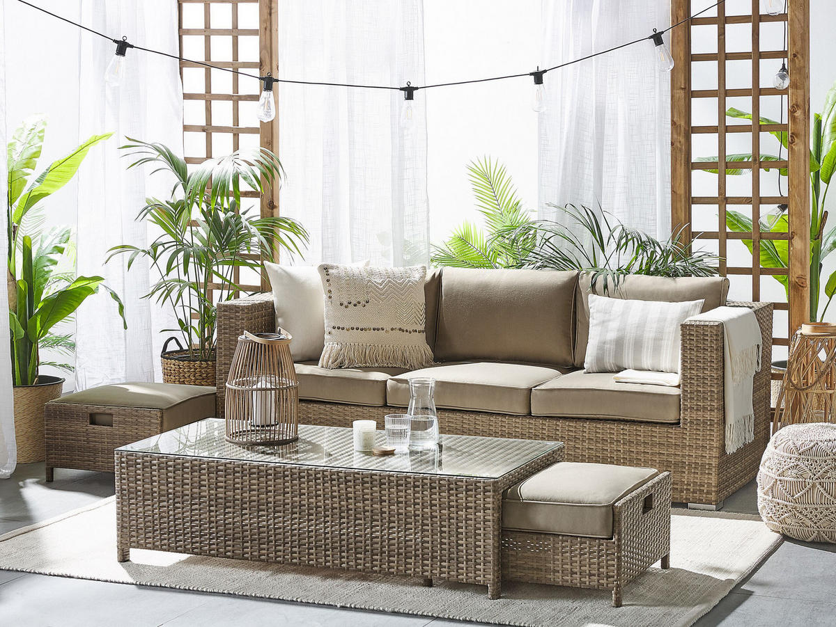 LOUNGE-SET 5-Sitzer Braun Belluno - Braun, Kunststoff - Beliani