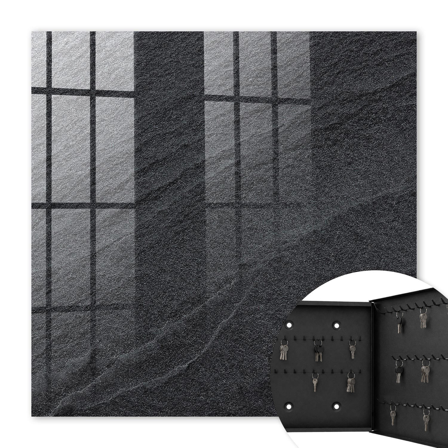 SCHLÜSSELBOX Schwarz 30x30 cm- Türöffnung nach rechts - Steinstruktur - Schwarz, Metall (30/30/5cm) - TULUP