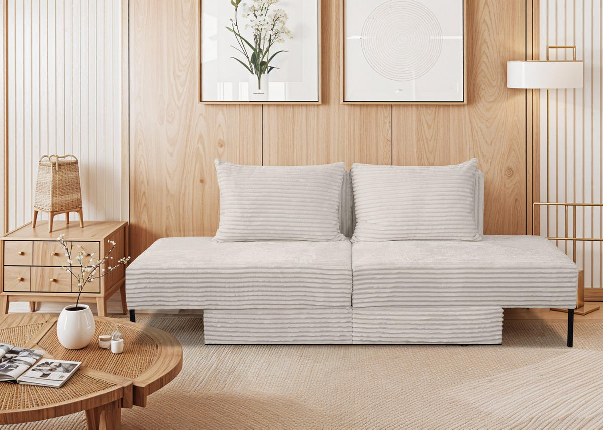 SOFA Mit Schlaffunktion MOOKA 4in1-Multifunktions-System Stoff Velo Ecru - Ecru, Holz/Textil (240/87/103cm) - Kaiser Möbel