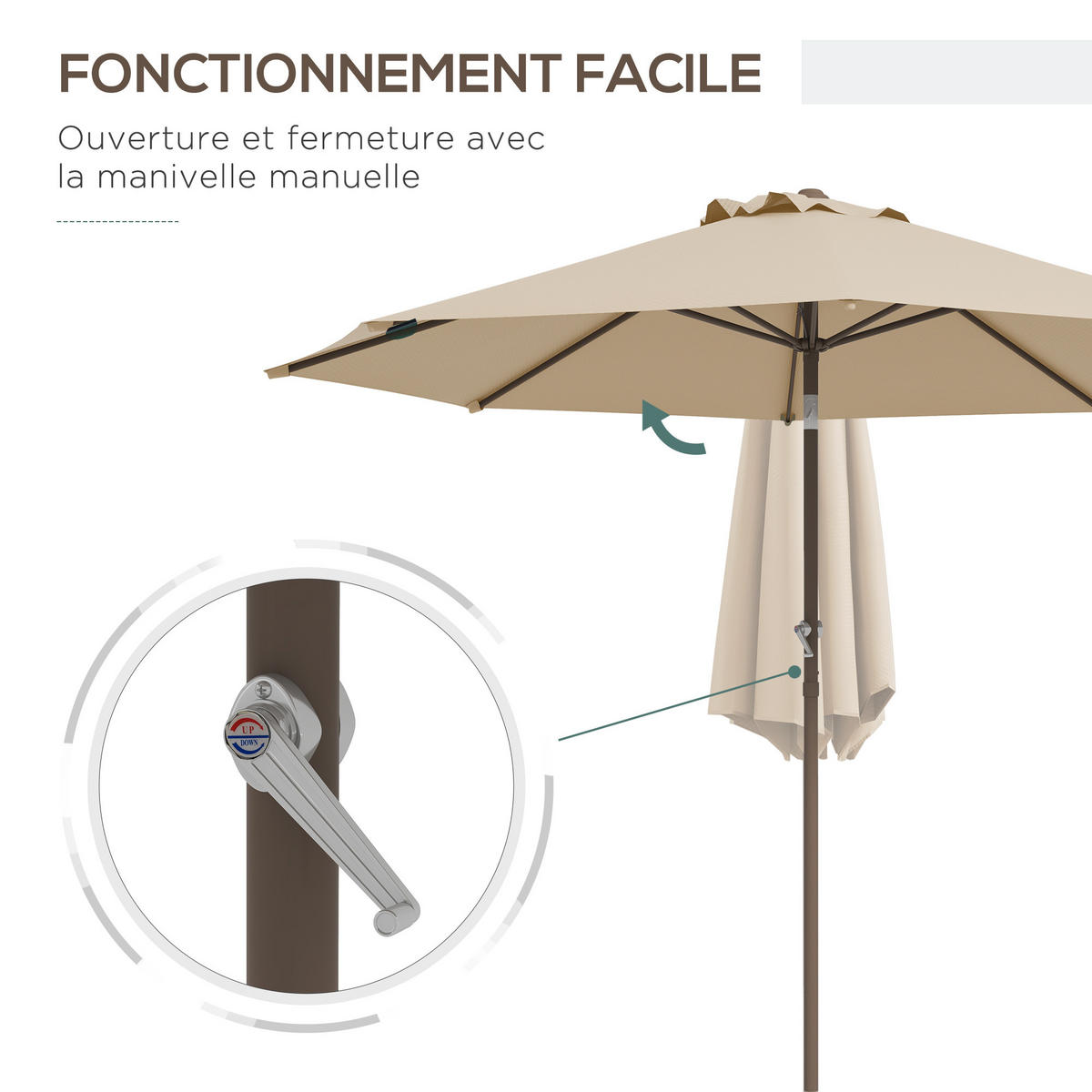 SONNENSCHIRM DE-11459 neigbar, mit Kurbel, Ø 2,63 m Beige - Mokka, Textil (263/263cm) - ComfortXL