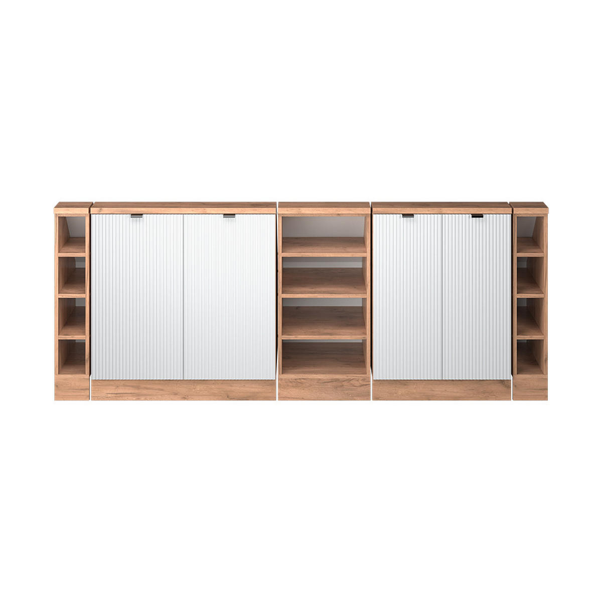 DACHSCHRÄGENSCHRANK-SET Rion Weiß Riffel 210 cm 5er Set - Weiß, Holzwerkstoff (210/81.6/46cm) - Vicco