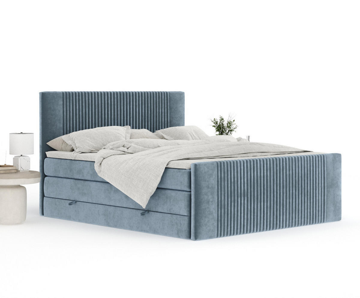 BOXSPRINGBETT Bergamo Blau Grau 140/200 cm - Blaugrau/Schwarz, Holz/Holzwerkstoff (140/200cm) - Maison de Reve