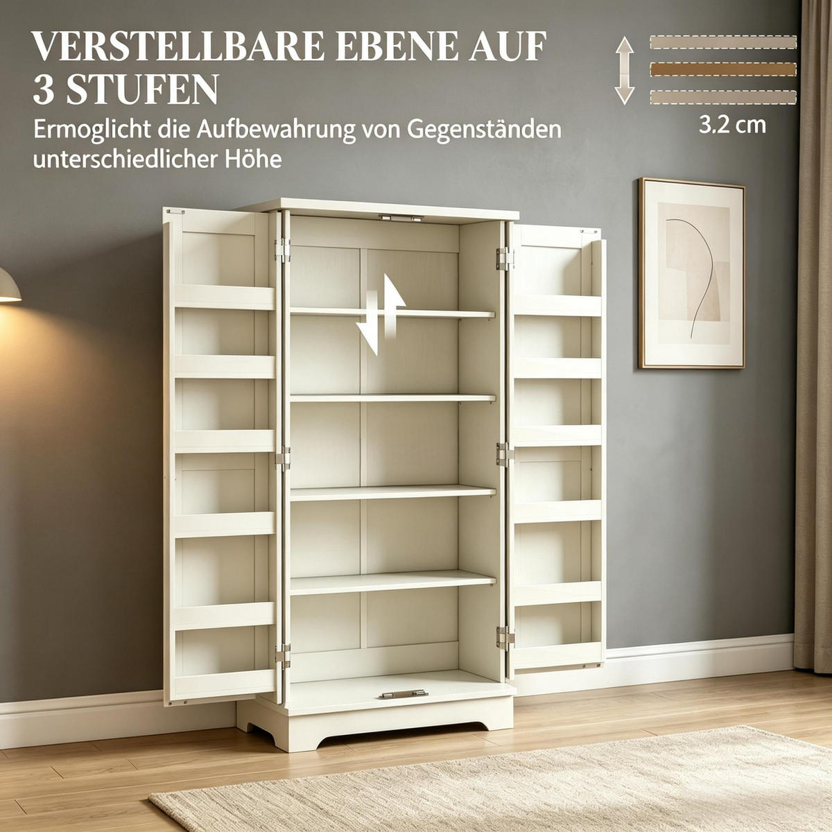 HIGHBOARD DE-38819 60/40/120 cm 5-stufiger Schrank und Türregale Creme/Rustikalbraun - Creme, Holzwerkstoff (60/120/40cm) - ComfortXL