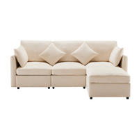 ECKSOFA 216/161/81 cm Beige aus Chenille mit Hocker und 4 Kissen - Beige, Textil (161/216cm) - OKWISH