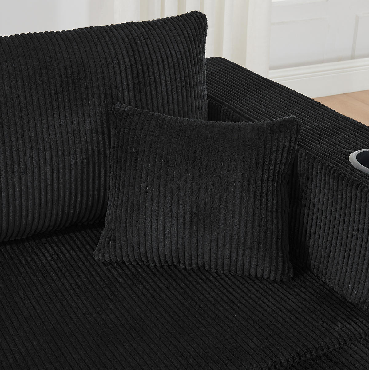 SOFA modular 3-Sitzer Cord Black mit 2 beweglichen Ottomanen - Schwarz, Kunststoff (230/75/138cm) - IVMEU